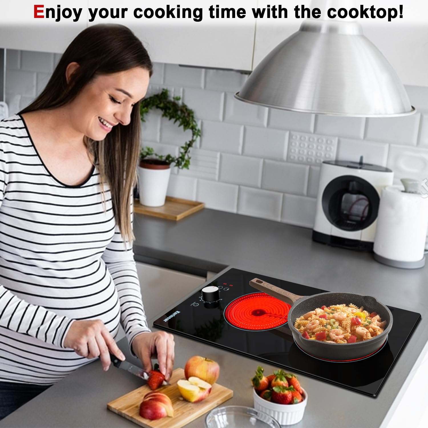 Karinear 2 Burner Electric Cooktop 110V - 12 Inch Portable Induction Stove with Knob Control & Outlet Plug - Countertop or Drop-in Radiant Cooktop with 9 Power Levels - Perfect for Small Kitchens, RVs, Dorms & Home Cooking