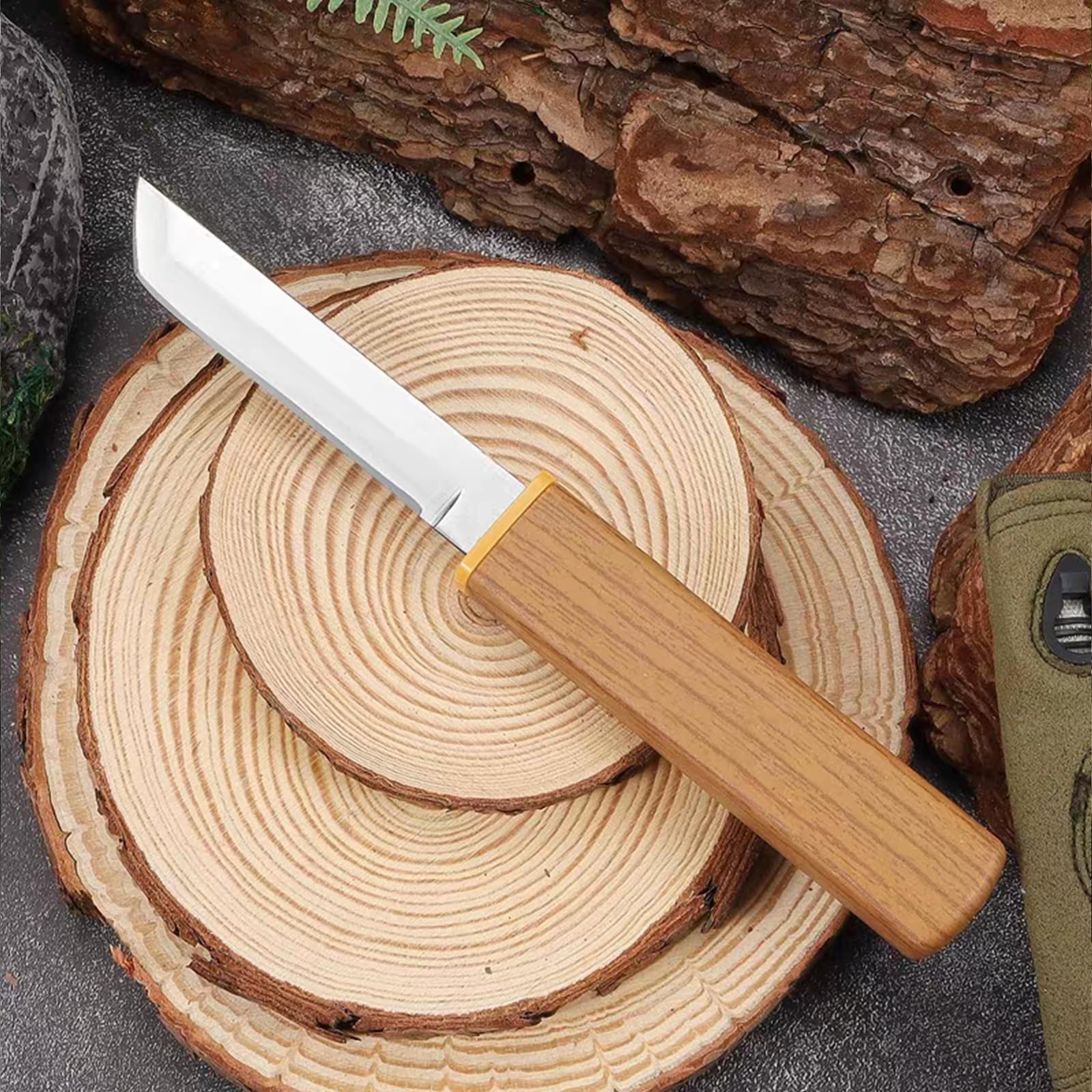 Ultra Sharp Stainless Steel Paring Knife Set - Portable Straight & Curved Fruit & Vegetable Peeling Knives for Kitchen, Camping, Outdoor Use (Brown)