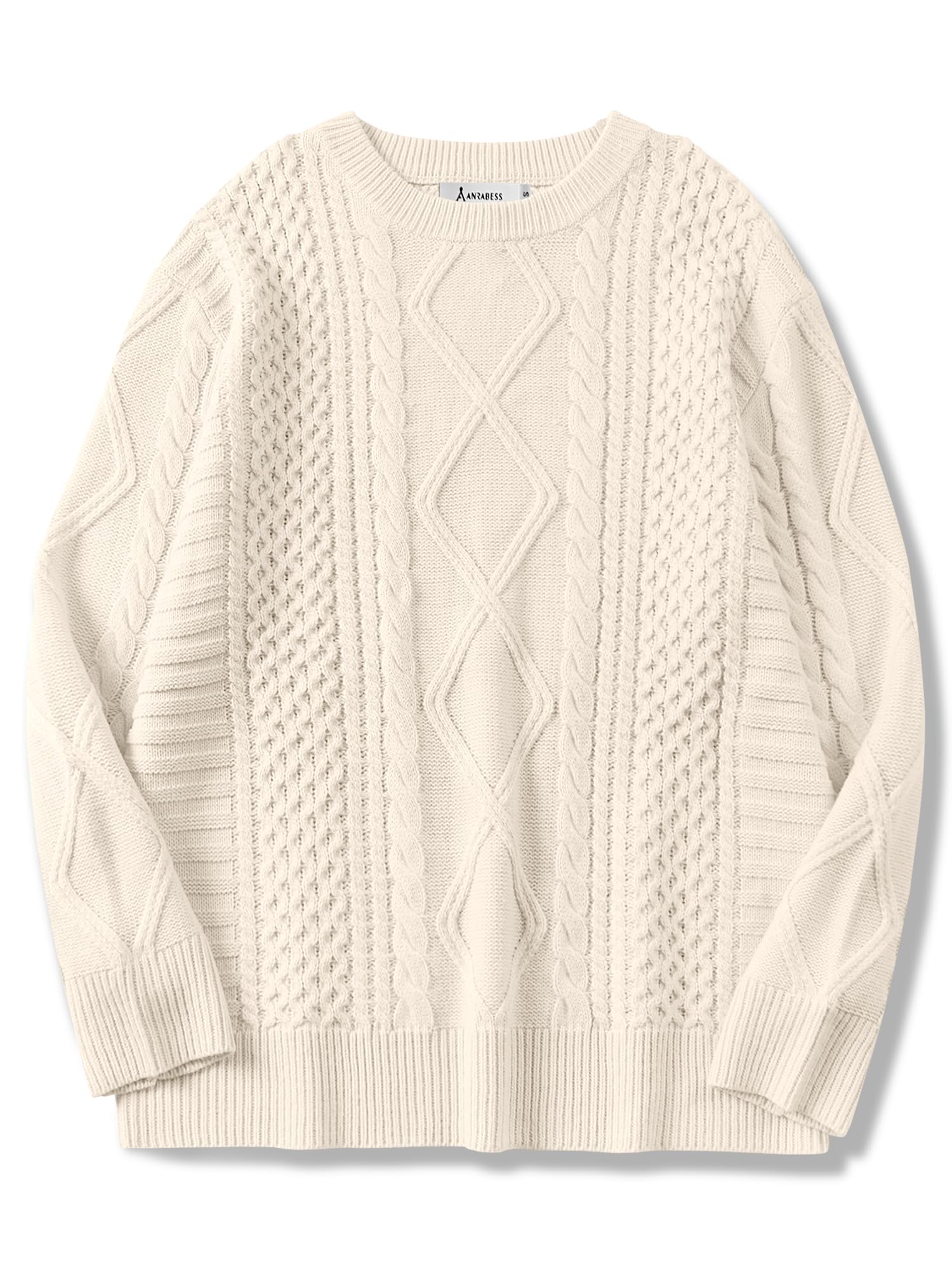 ANRABESS Women's Oversized Cable Knit Sweater - Long Sleeve Crewneck Pullover - Vintage Fall 2024 Casual Loose Knit Top - Perfect for Autumn Layering, Coffee Dates & Cozy Evenings
