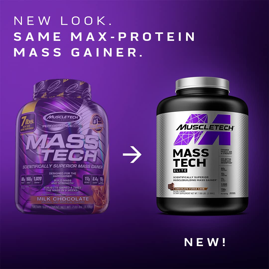 MuscleTech Performance Series Mass Tech Weight Gainer Protein Powder - Chocolate Flavor, 3200g for Muscle Growth & Recovery | Post-Workout & Bulking Supplement
