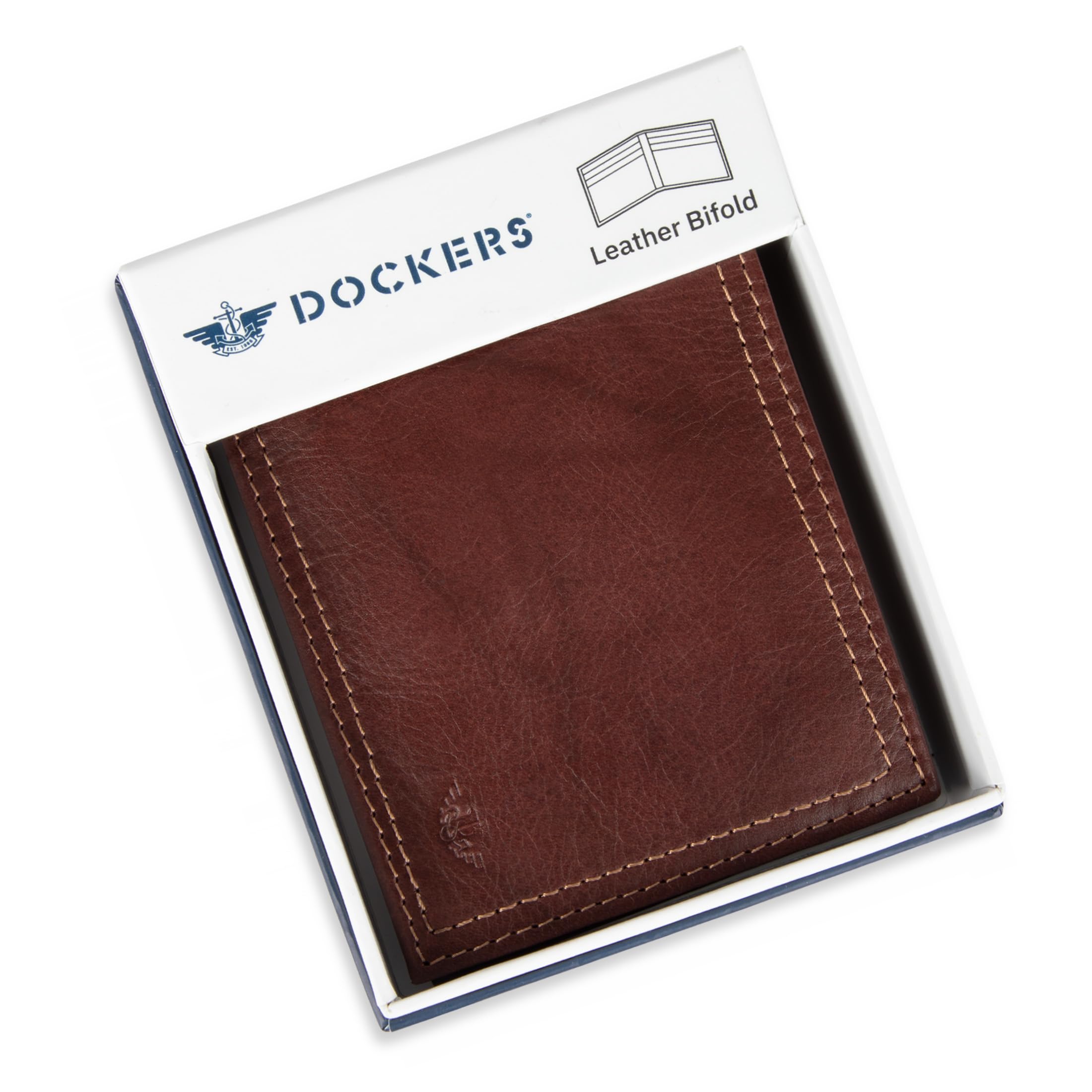 Dockers Men's Extra Capacity Bifold Wallet with ID Window & 12 Card Slots - RFID Blocking Leather Wallet for Business Travel & Everyday Use