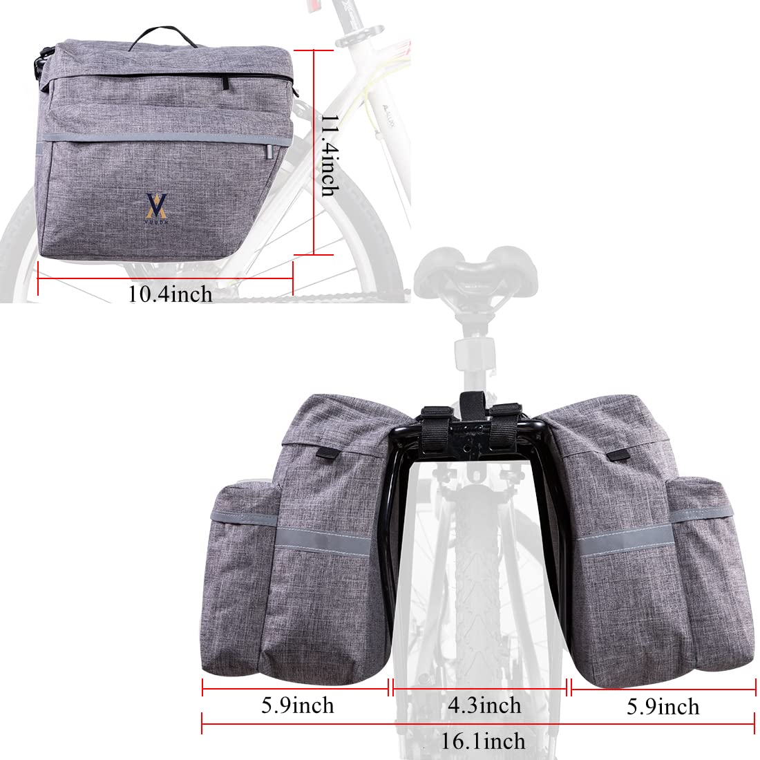 27L Water-Resistant Bike Pannier Bag with Reflective Trim - Durable Bicycle Rear Seat Saddle Bag for Commuting & Touring (Grey) | Perfect for Cycling, Shopping & Outdoor Adventures