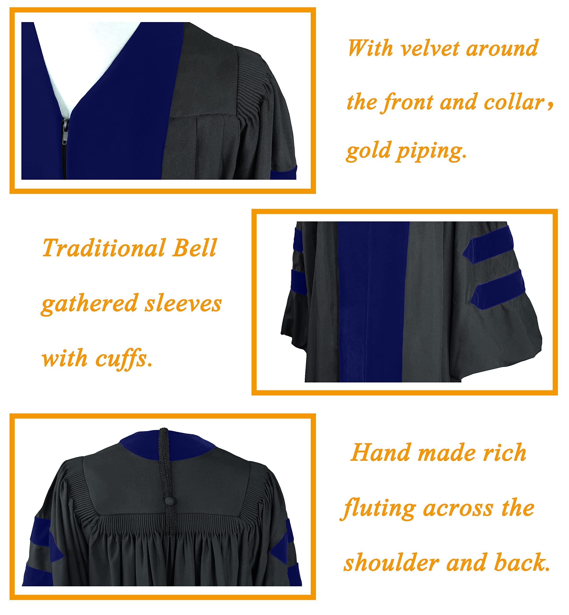 GradPlaza Unisex Doctoral Graduation Gown with 8-Side Tam - PhD Graduation Cap & Gown Set for Academic Ceremonies, Commencement & Professional Photos