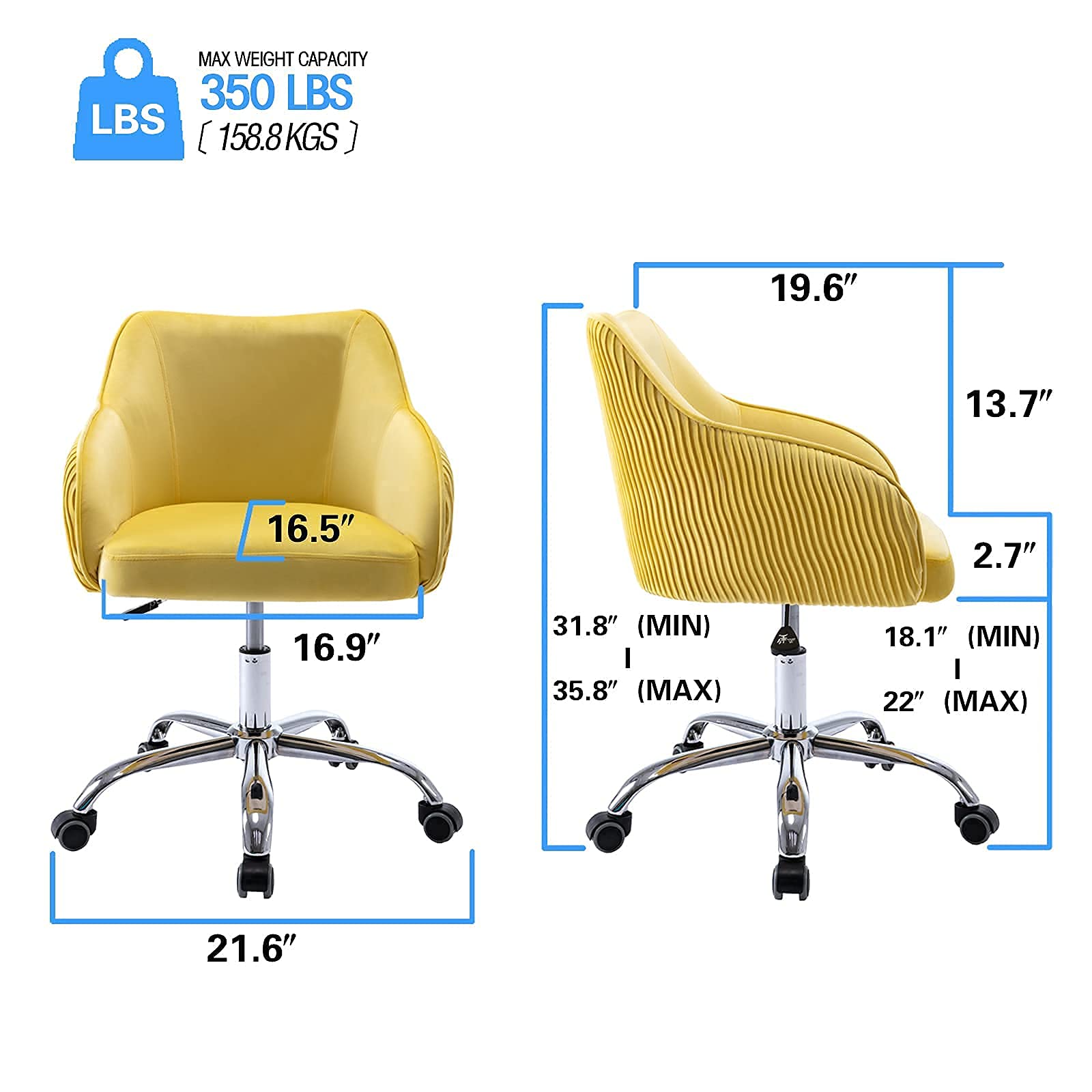 Cute Velvet Swivel Desk Chair with Wheels & Arms - Comfy Home Office Chair for Teen Girls & Kids, Perfect for Study, Makeup Vanity, Bedroom & Living Room