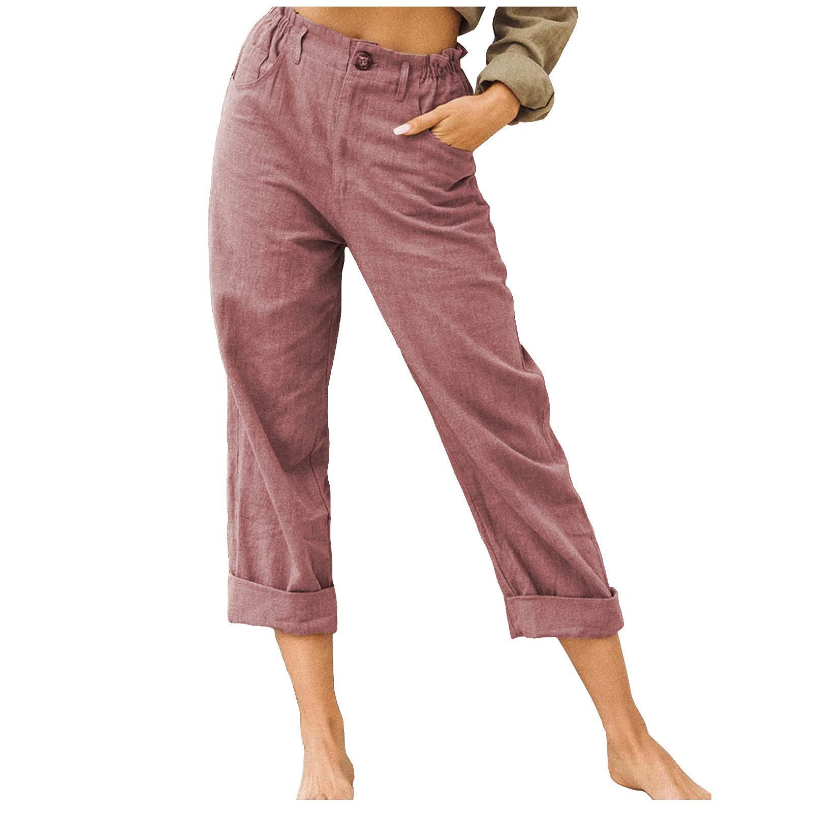 Women's Linen Paperbag Pants - Casual High Waisted Summer & Fall Trousers with Pockets | Comfortable Fashion Pants for Work, Travel & Everyday Wear