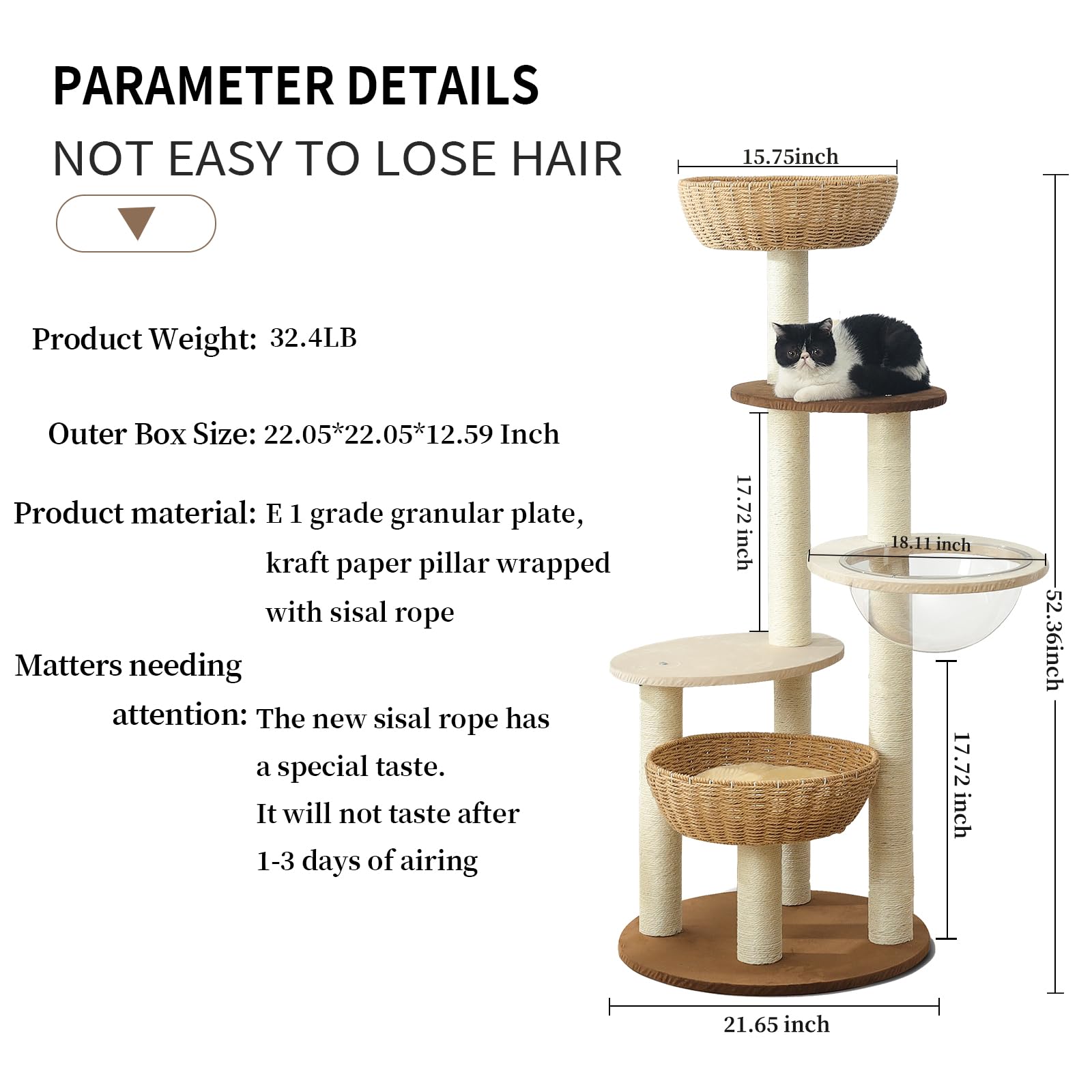 Premium Cat Tree Tower for Large Cats - Natural Sisal Scratching Post, Handwoven Wood Cat Condo with Perches - Indoor Cat Furniture for Climbing & Play - Perfect Cat Lover Gift for Home & Office by Hiyong