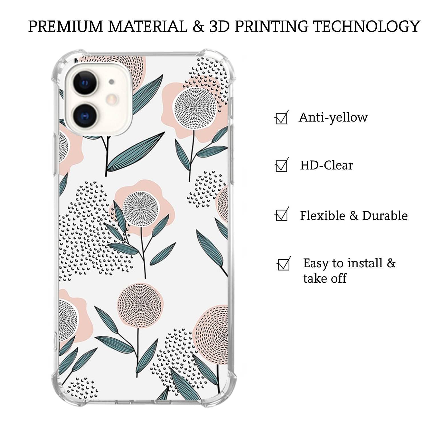 Boho Floral iPhone 12 Pro Max Case - Trendy Abstract Plant Design TPU Bumper Cover for Women & Men | Perfect for Everyday Use, Travel, and Gift Giving