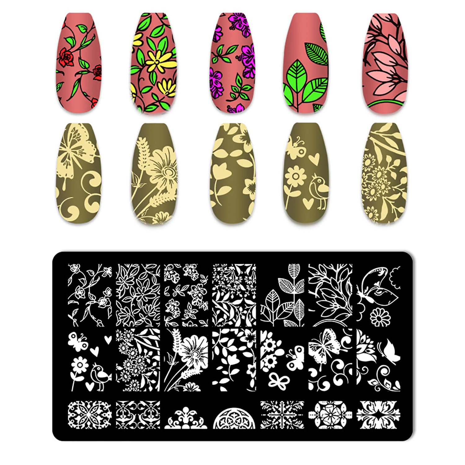 5-Piece Nail Stamp Kit with Stamper, Scraper & Floral Lace Stamping Plates - French Tip Nail Art Tools & Stencils for DIY Manicures - Perfect for Home Salon, Party Nail Designs & Professional Nail Art