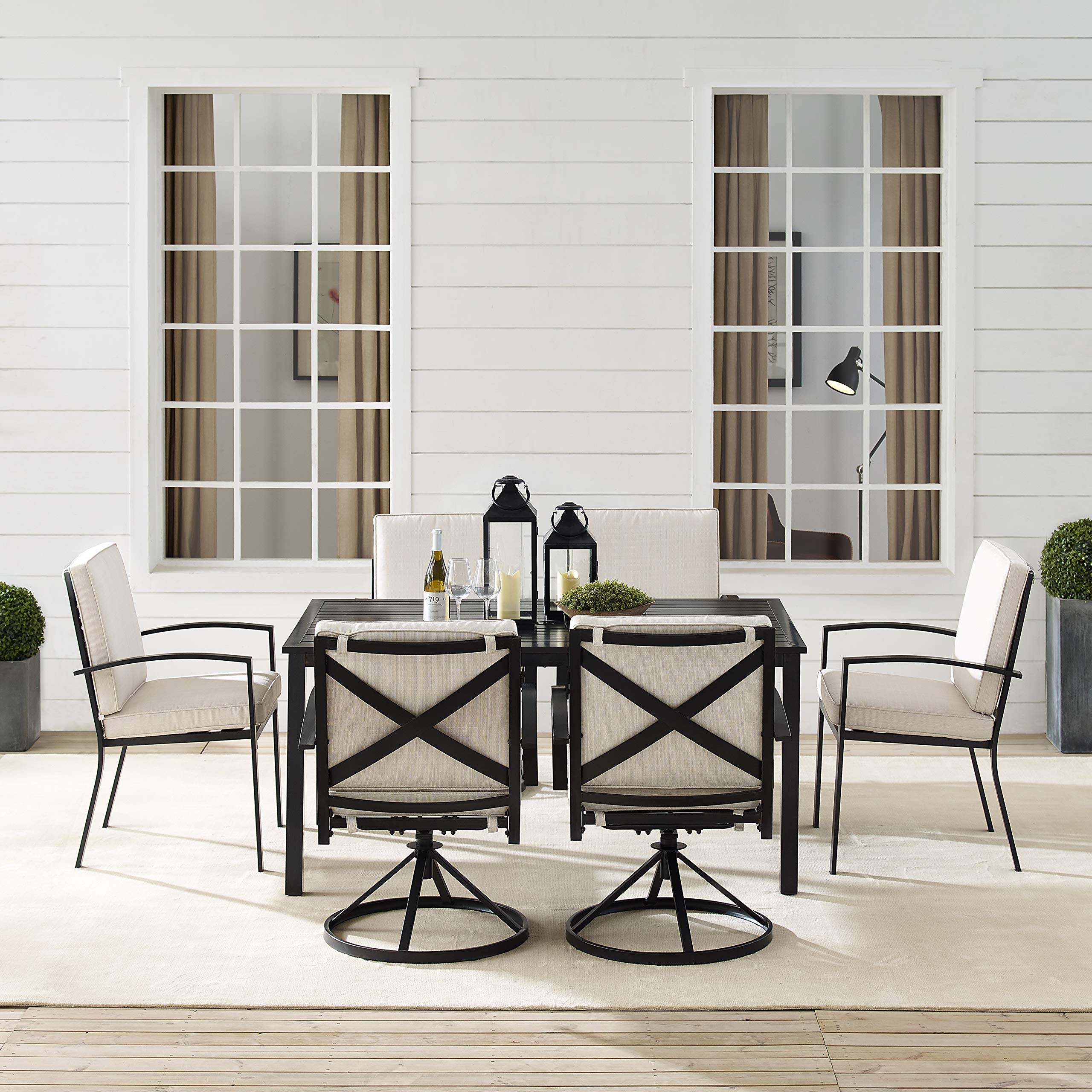Crosley Furniture Kaplan 7-Piece Outdoor Dining Set for 6 - Patio Table & Chairs with Oatmeal Cushions - Weather-Resistant Oiled Bronze Finish - Perfect for Backyard, Deck, Garden & Outdoor Entertaining