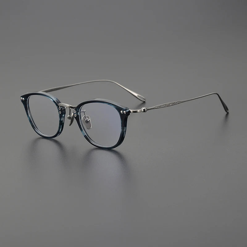 Unisex Black Full Rim Square Titanium Acetate Eyeglasses Frame 65955 - Stylish & Durable for Work, Reading & Everyday Wear
