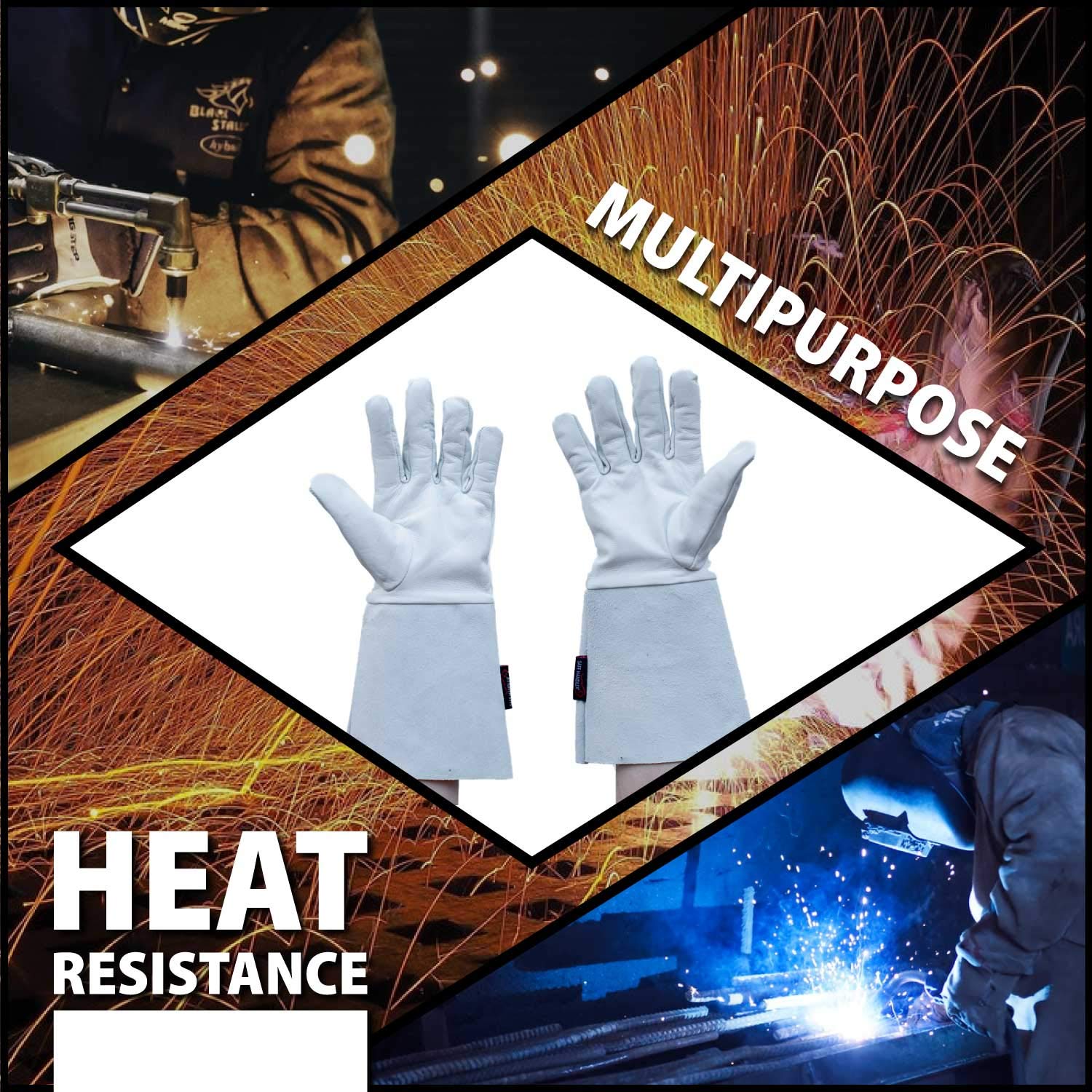 Premium TIG Welding Gloves - Heat Resistant Cowhide Gauntlet (10 Pairs/20 Gloves) for Oven, Grill, Fireplace, Stove, TIG/MIG Welding & BBQ - Ideal for Metalworking, Cooking & Outdoor Grilling