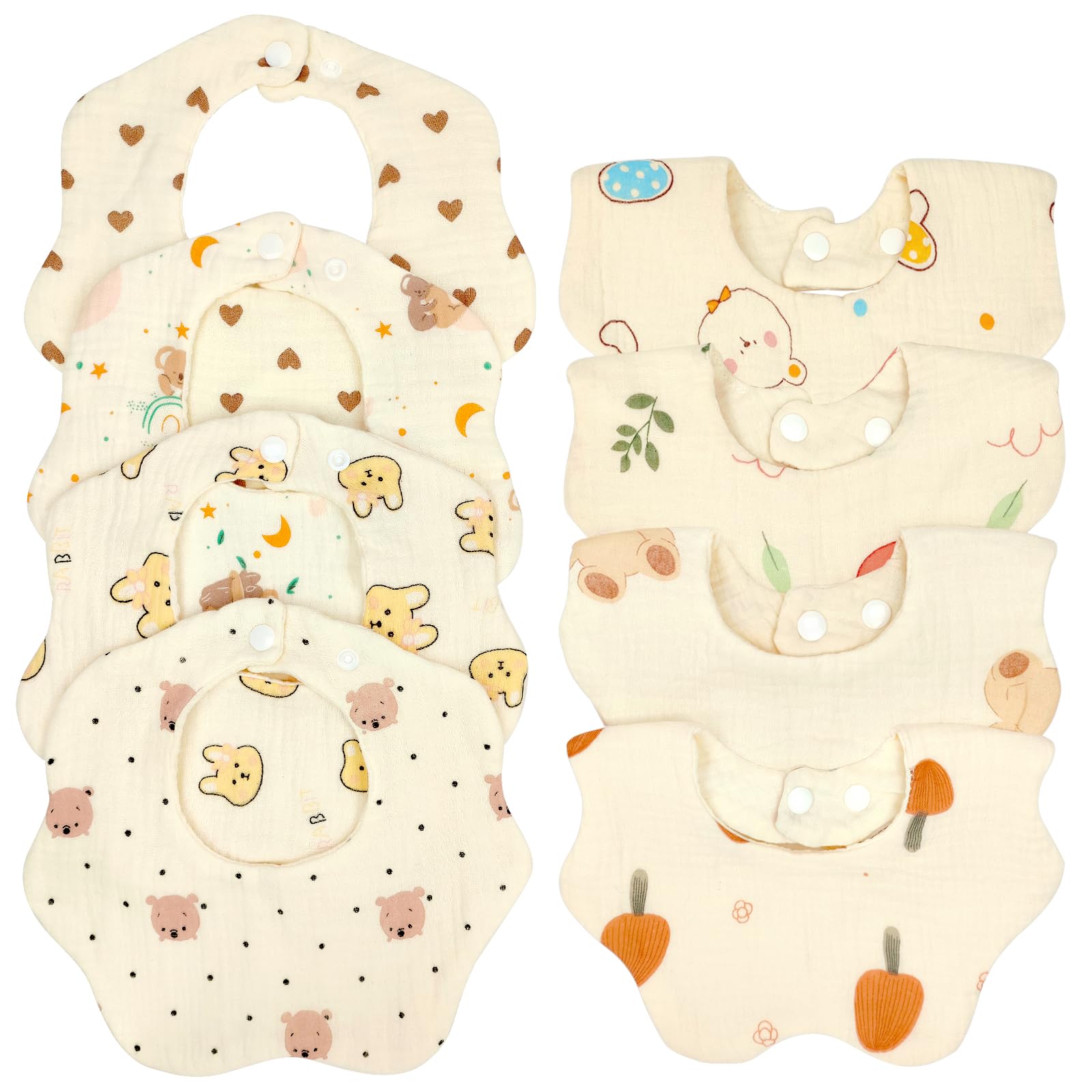 EllieHouse 8 Pack Organic Muslin Baby Bibs for Girls & Boys - Soft Cotton Drool Bibs for Teething Toddlers & Infants - Perfect for Feeding, Playtime & Everyday Use