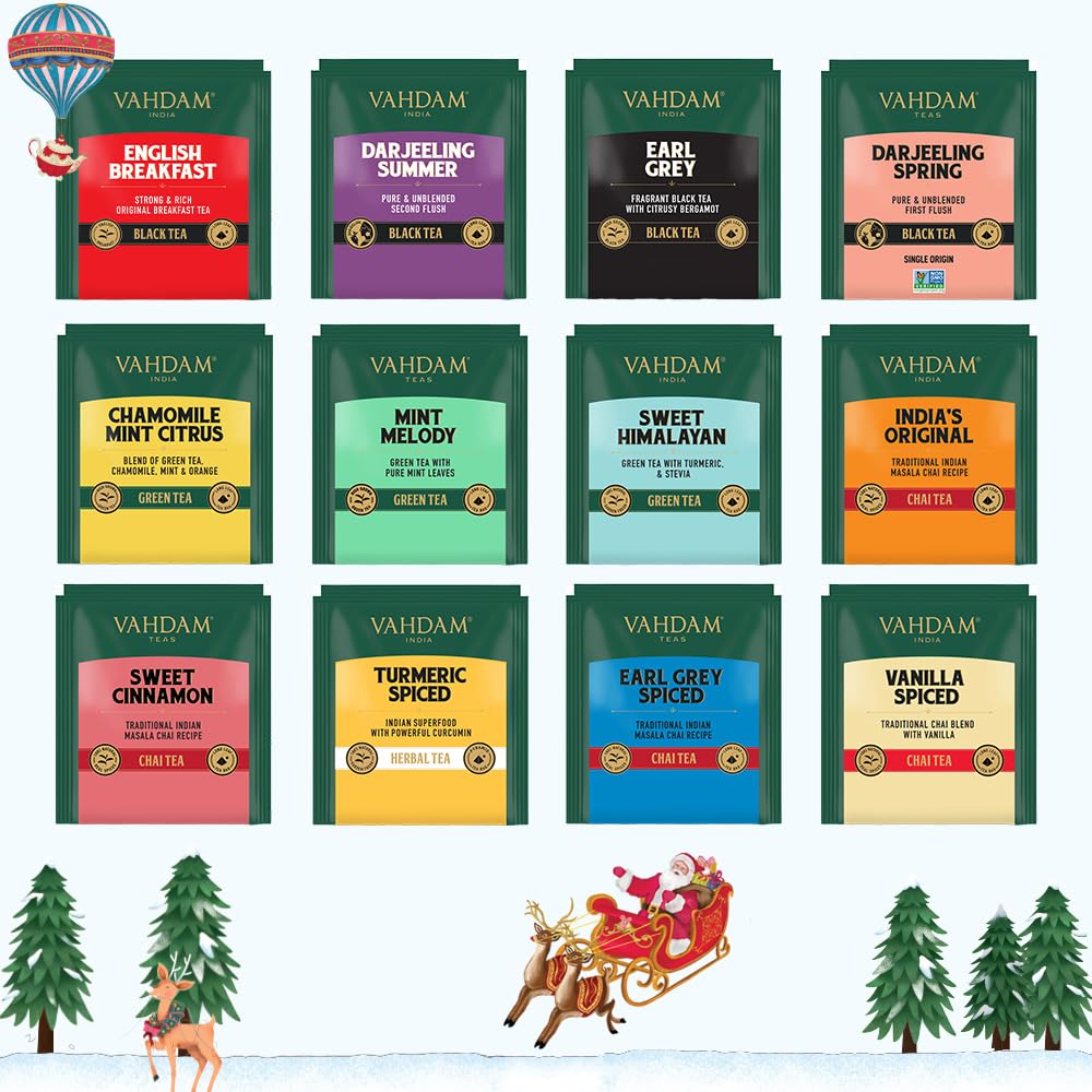 VAHDAM 2025 Advent Calendar Tea Bags Gift Set - 24 Unique Flavors Holiday Tea Collection | Premium Folding Christmas Calendar for Adults (Women & Men) | Perfect Holiday Gift, Office Treat & Cozy Winter Nights Companion