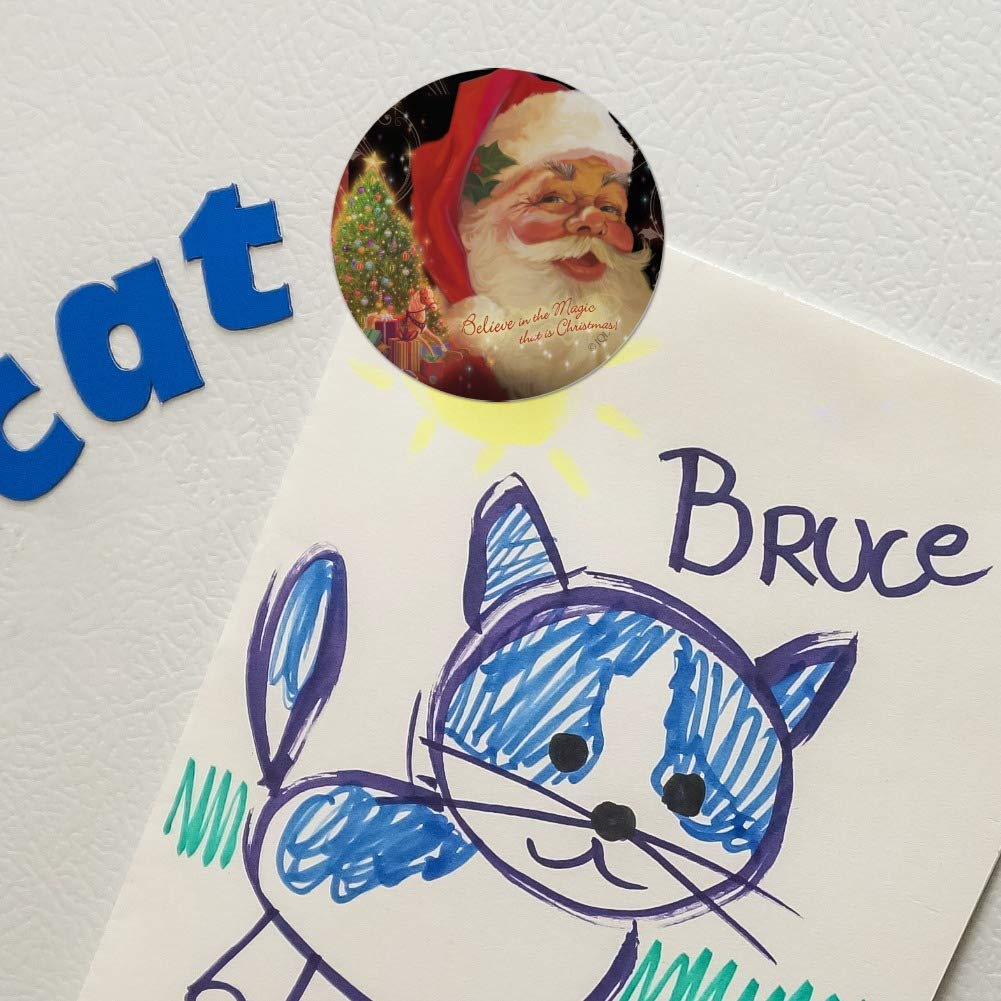 Christmas Holiday Fridge Magnets Set - 'Believe in the Magic' Vinyl Circle Magnets for Refrigerator, Locker & Metal Surfaces - Perfect for Home, Office & Holiday Decorations