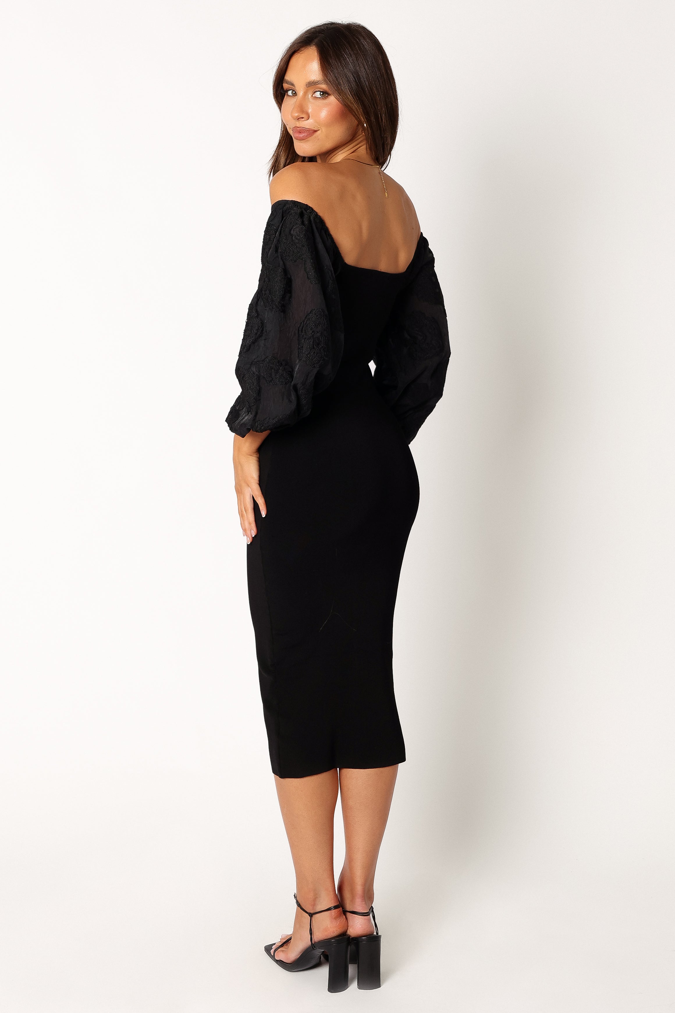 Elegant Black Dolly Puff Sleeve Midi Dress for Women | Flowy Summer Dress for Parties, Weddings & Date Nights