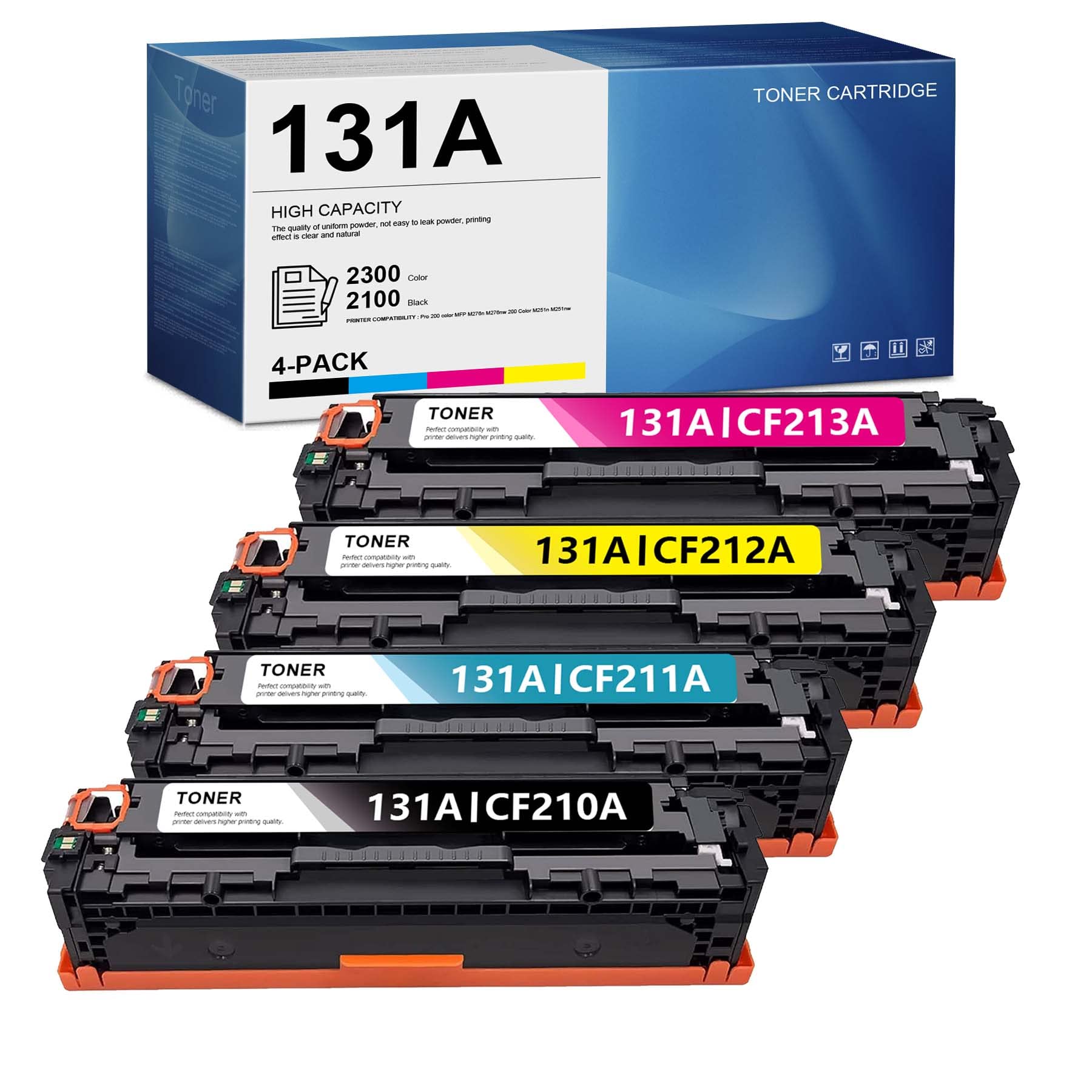 HUIAYA 4-Pack Compatible 131A Toner Cartridge (CF210A/CF211A/CF212A/CF213A) for HP 200 Color M251nw/M276n/M276nw Printers - High-Quality Replacement (1BK/1C/1M/1Y) - Perfect for Home & Office Printing Needs