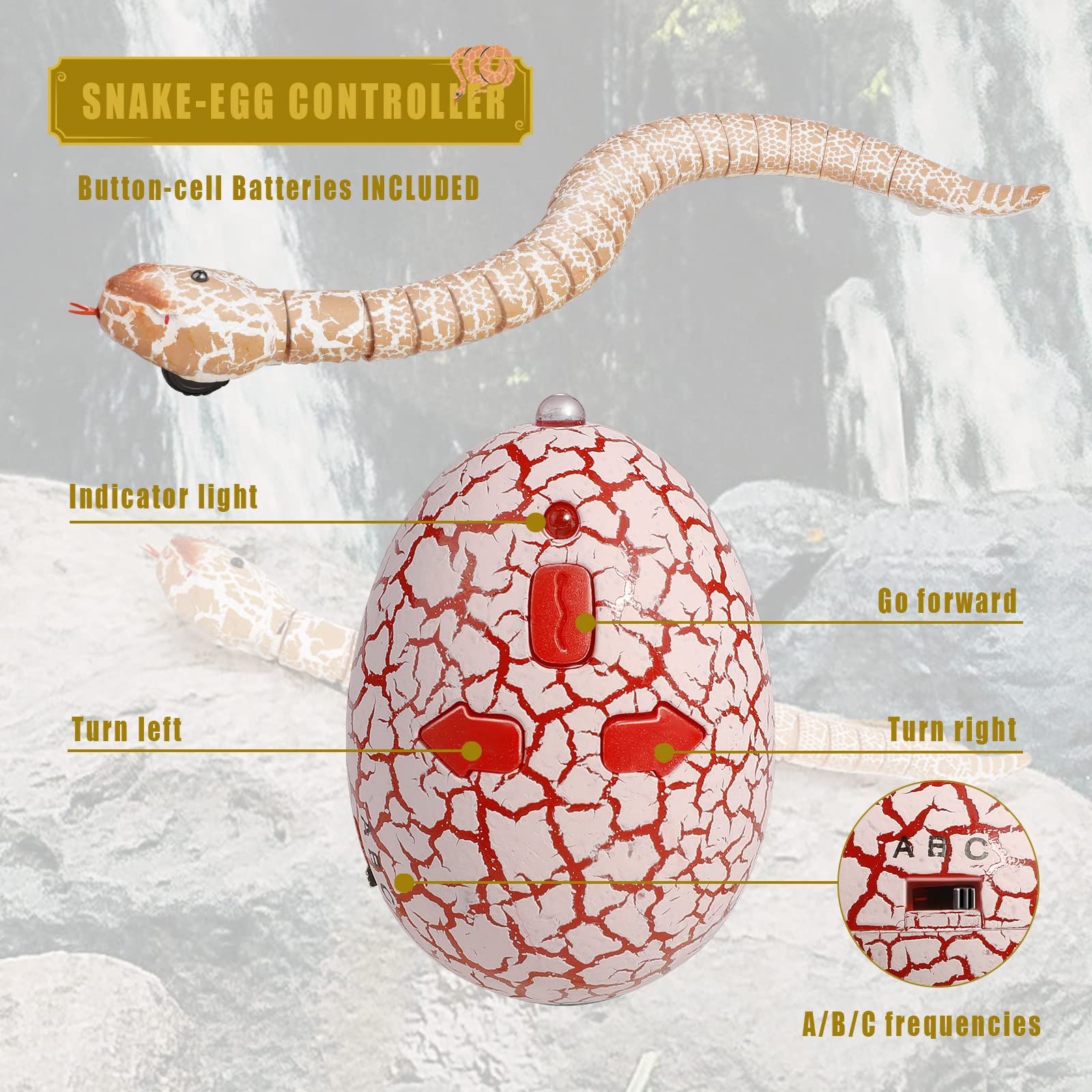 Ufurty Rely2016 Realistic Remote Control RC Snake Toy - Fast Moving Simulation Rattlesnake Robotic Toy with USB Rechargeable Battery & Snake-Egg Controller - Scary Trick Toy for Kids Outdoor Play, Halloween Prank, and Party Fun