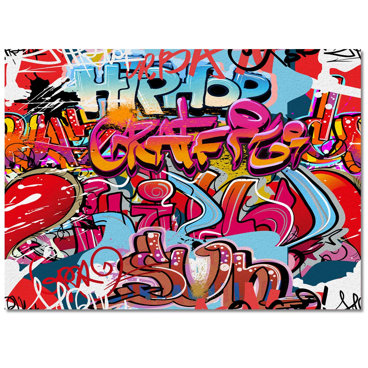 5' x 7' Modern Graffiti Art Area Rug - Hip Hop Street Culture Harlem NYC Spray Art Throw Carpet for Bedroom, Nursery & Kitchen - Non-Slip Floor Mat for Kids Room, Dorm & Living Space