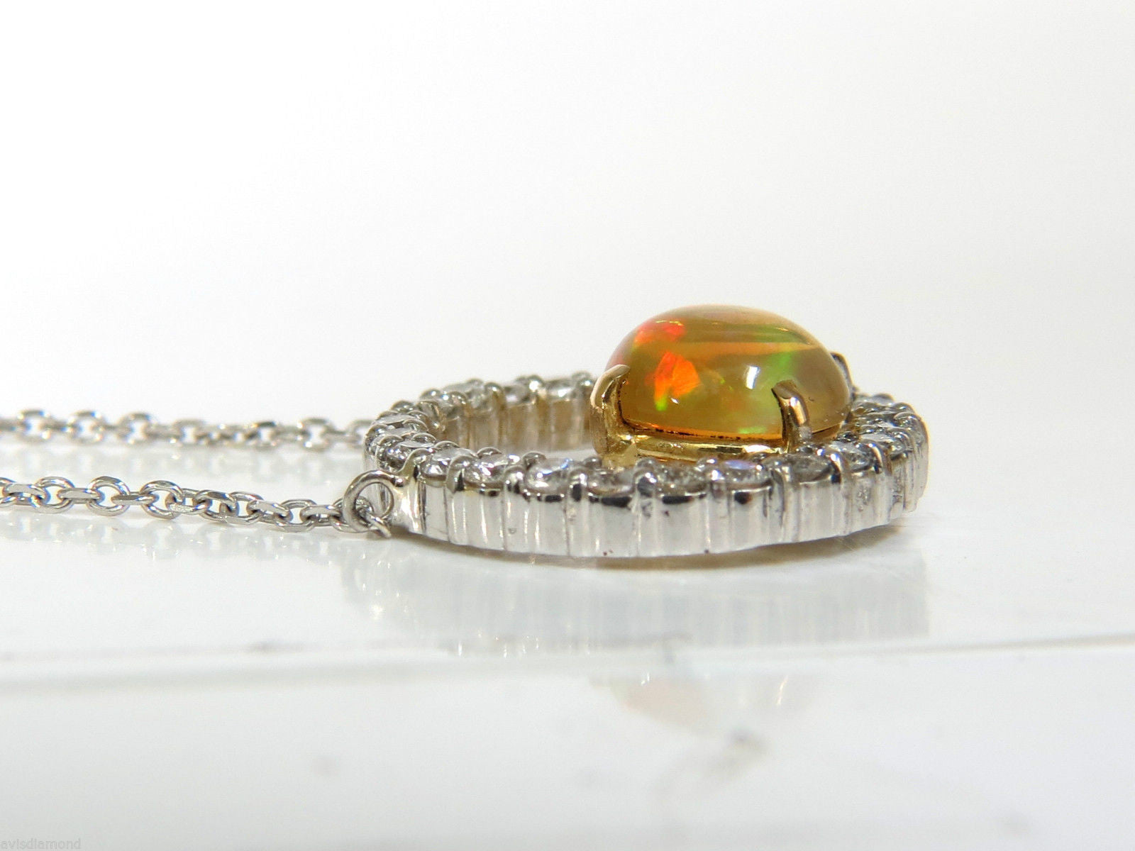 2.60 Carat Natural Vibrant Opal & Diamond Pendant Necklace in 14K Gold - Perfect for Weddings, Anniversaries & Special Occasions