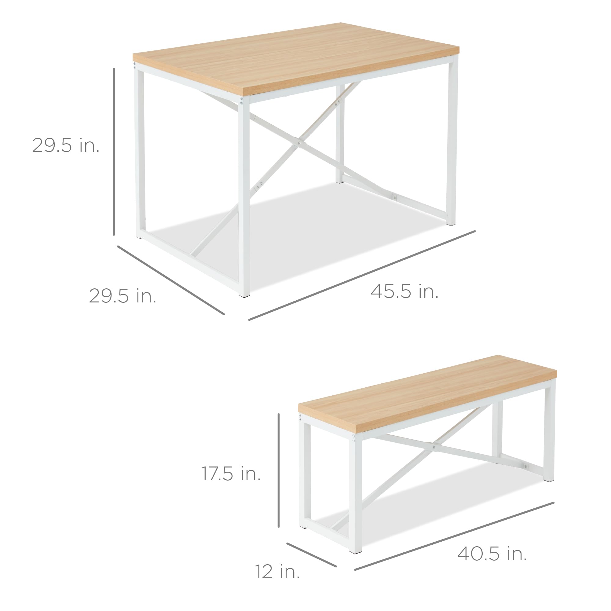 Best Choice Products 45.5in 3-Piece Space-Saving Dining Set with Table & 2 Benches - Oak/White Finish for Kitchen, Breakfast Nook or Small Dining Room | Compact 4-Person Dinette Furniture for Apartments & Cozy Homes