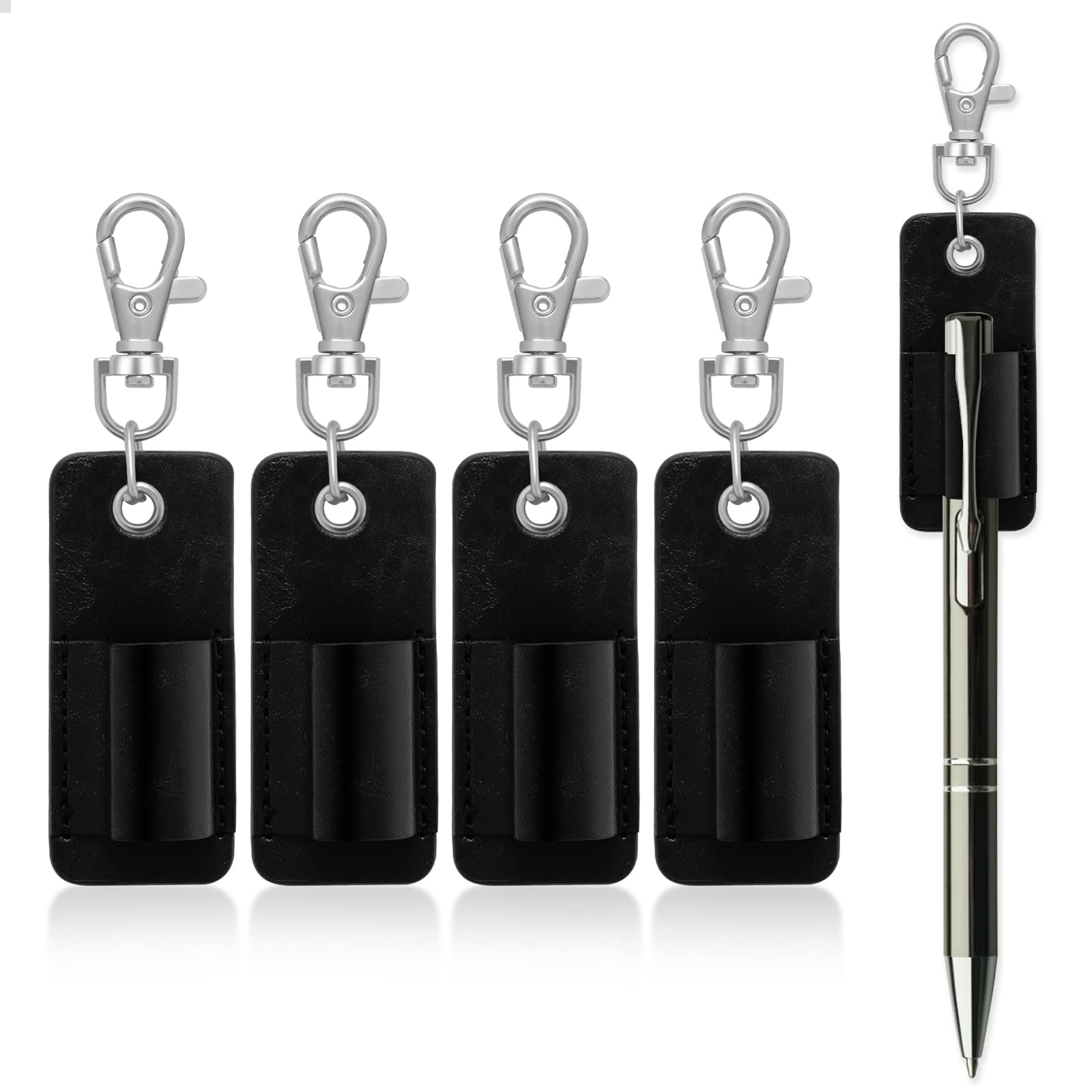 4-Pack Premium Leather Lanyard Pen Holder - Portable Badge & Pencil Pouch with Keychain for Office, School, Travel & ID Card Organization