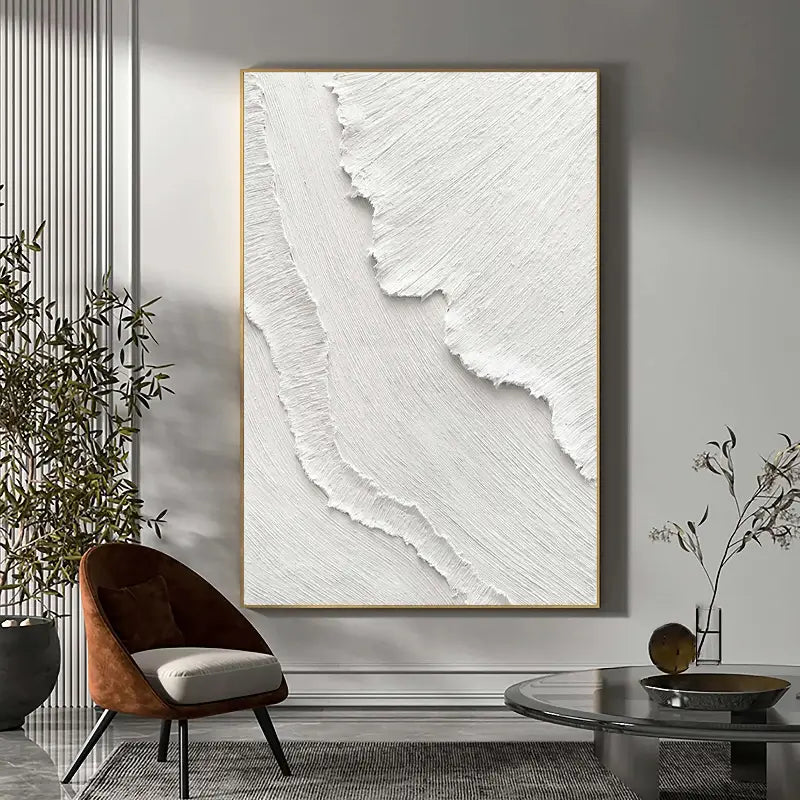 White Minimalist Textured Painting Canvas - Abstract Wall Art for Modern Home Decor | Perfect for Living Room, Bedroom & Office | High-Quality Artist Canvas #MM026