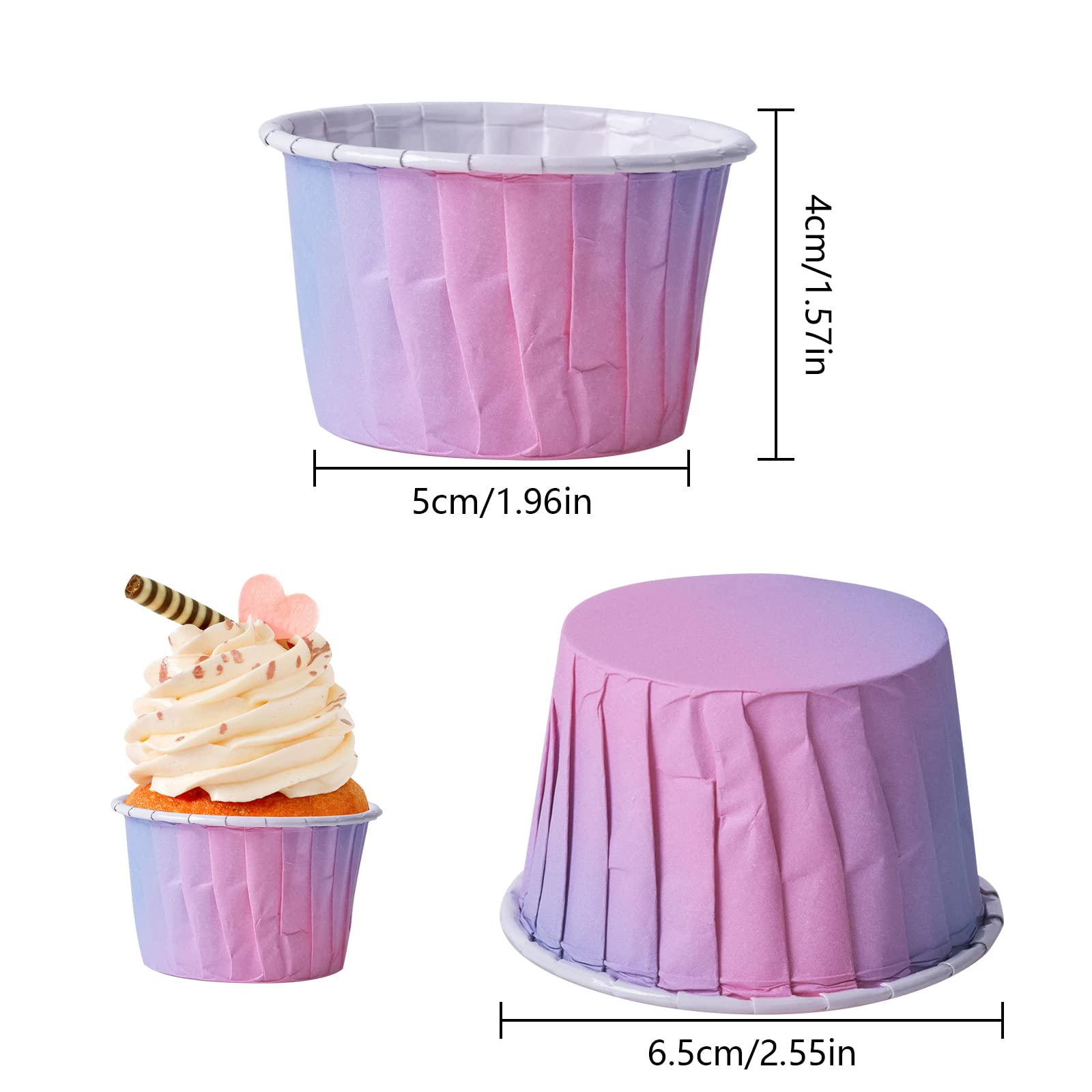 100 Pcs Gradient Cupcake Liners - Greaseproof Baking Cups for Muffins, Cake Balls & Candies | Perfect for Wedding, Birthday & Party Baking | Reusable & Eco-Friendly Baking Supplies for Home & Professional Use