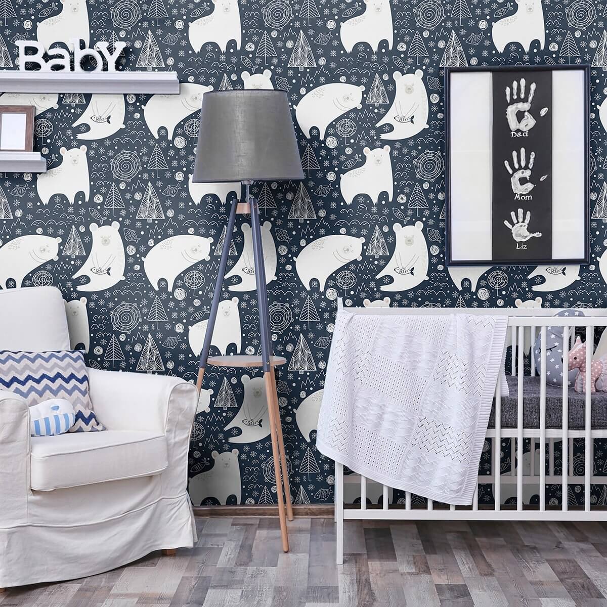 Blue and White Animal Themed Peel and Stick Removable Wallpaper for Nursery - Easy DIY Wall Decor for Kids' Room, Bedroom & Playroom