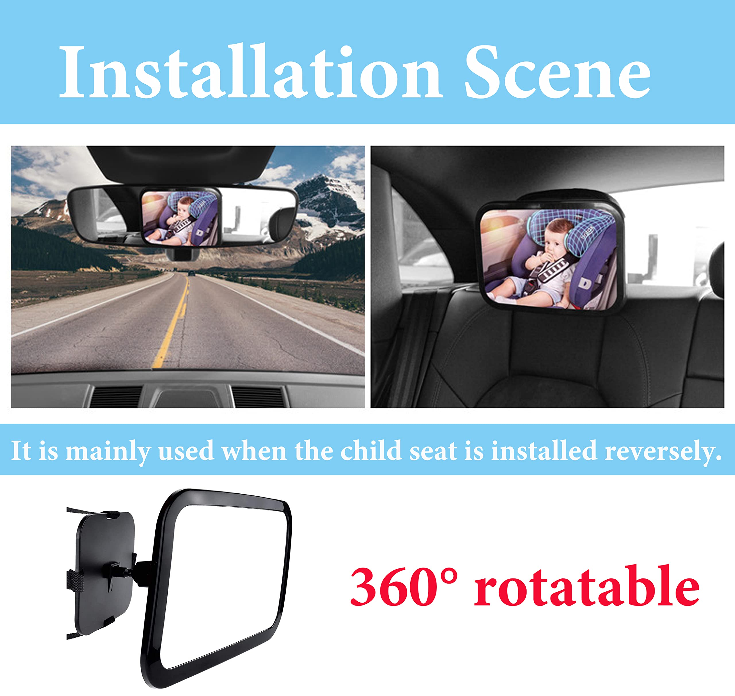 Baby Car Mirror for Rear Facing - Wide View Shatterproof Car Seat Mirror with Safety Certification | Perfect for Safe Backseat Baby Monitoring During Travel
