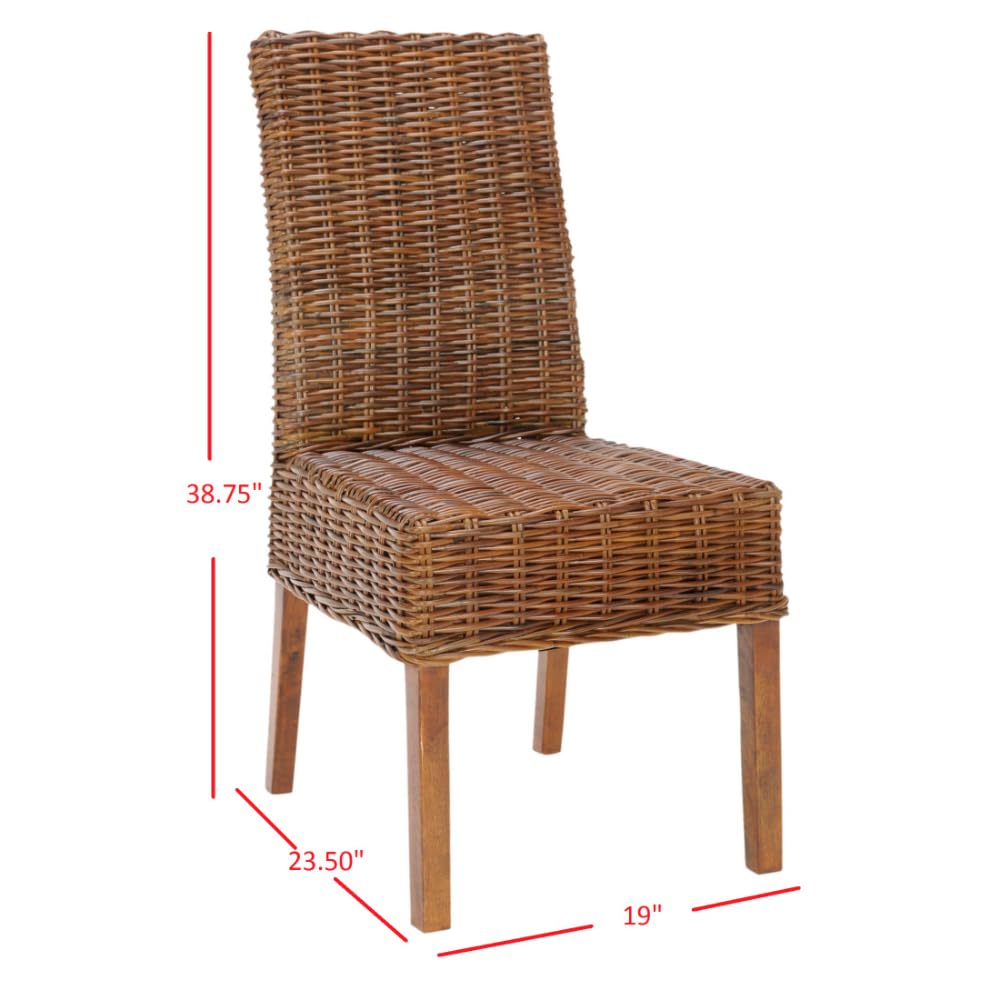Safavieh Home Collection Aubrey Walnut Wicker Side Chair - Rustic Farmhouse Dining Chair for Kitchen, Patio & Outdoor Use - Handwoven Rattan Accent Chair with Wooden Frame
