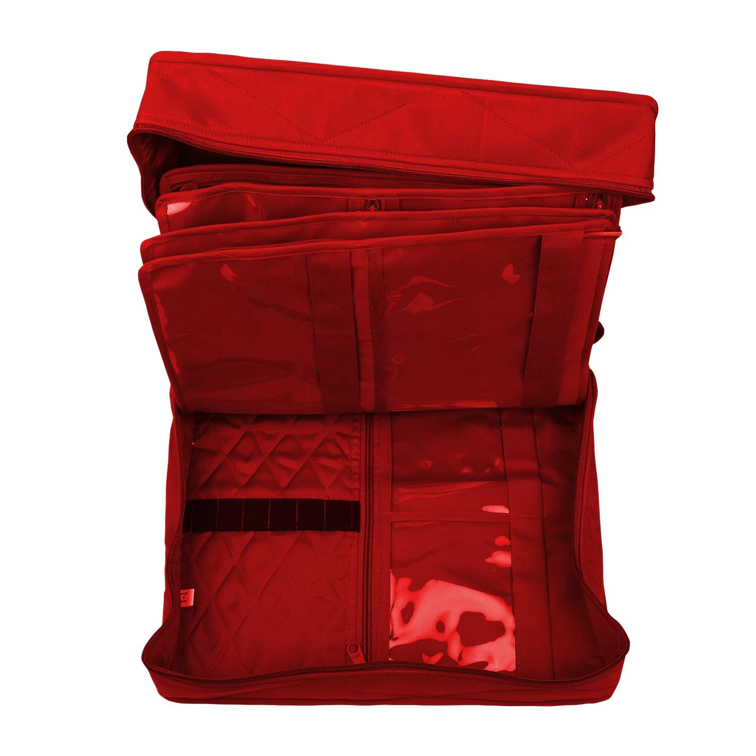 Yazzii Quilter’s Project Bag with 19 Pockets - Large Craft Storage Organizer for Sewing, Knitting & Quilting Supplies - Durable Fabric Carrier with Multiple Compartments - Perfect for Travel, Workshops & Home Organization (Red)