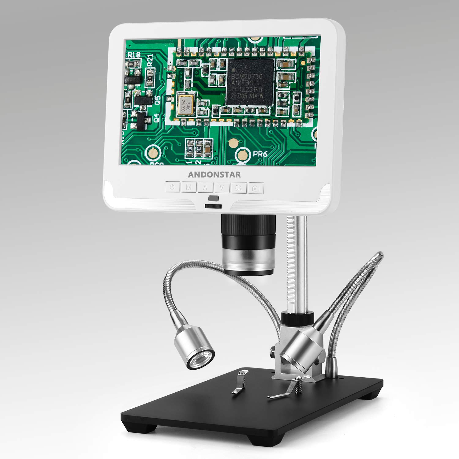 Andonstar AD206 7-inch LCD Digital Microscope - 1080P HD, 200X Magnification for Circuit Board Inspection, Phone Repair & Soldering | White Color | Perfect for Electronics Hobbyists, Jewelry Appraisal & Coin Collecting