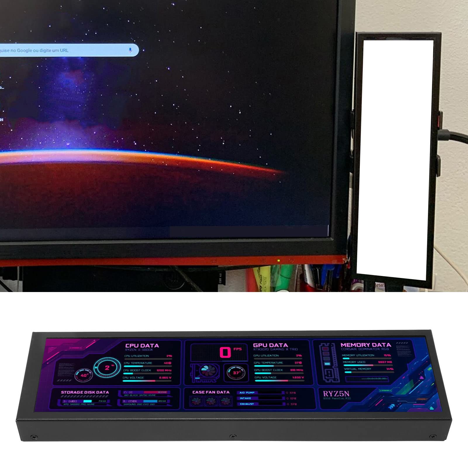 Jectse 8.8 Inch IPS LCD Monitor - Secondary Display for PC with CPU/GPU/SSD Data Monitoring (Black) | Perfect for Gaming Rigs, Workstations & PC Builds