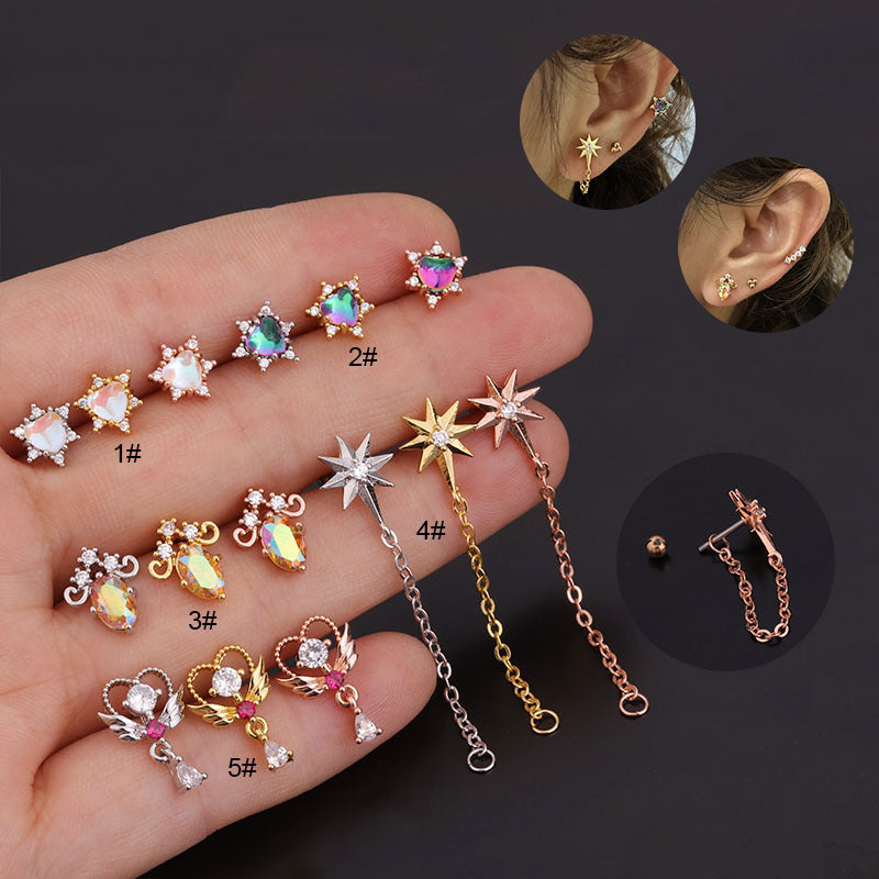 20G Celestial Two Hole Upper Lobe Piercing Earrings - Sparkling Star Studs for Cartilage & Helix - Perfect for Daily Wear & Special Occasions
