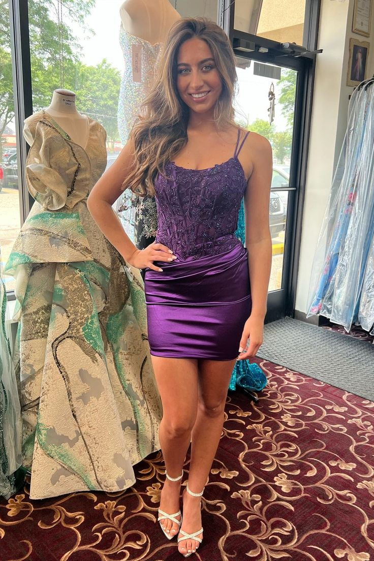 Elegant Dark Purple Satin Sheath Homecoming Dress 2350 | Formal Evening Gown for Prom, Cocktail Party & Special Occasions