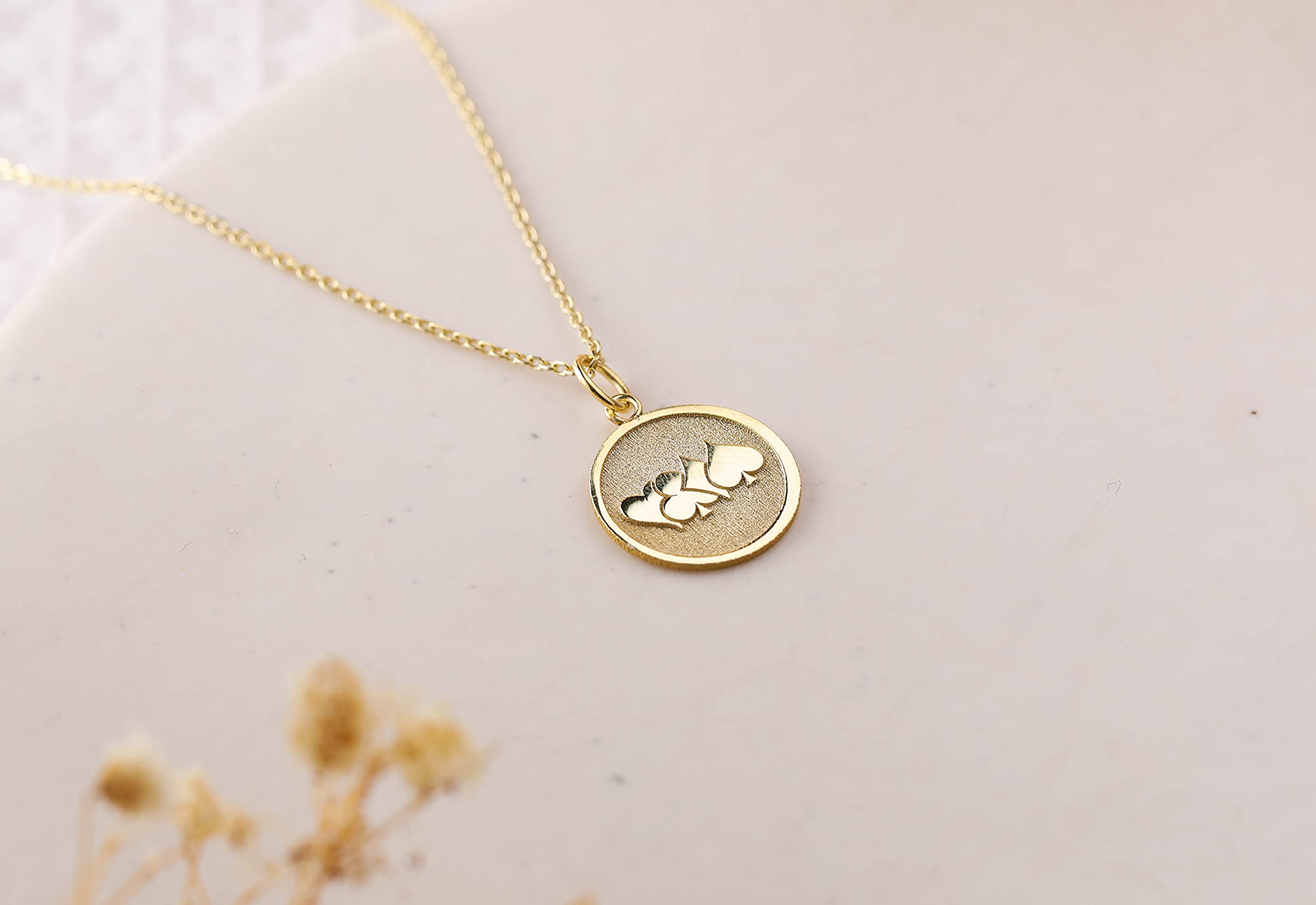 14K Gold Playing Card Necklace - Personalized Poker Card Pendant with Hearts, Spades, Diamonds & Clubs Charms - Unique Jewelry Gift for Card Game Lovers - Perfect for Casino Nights, Poker Parties & Fashion Accessories