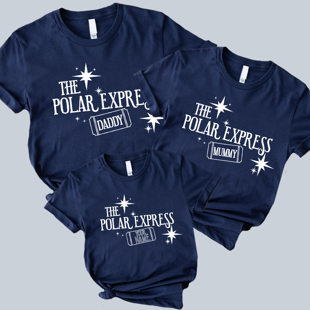 Personalized Family Matching T-Shirts - The Polar Express Custom Name Christmas Pajamas for Holiday Gatherings & Movie Nights