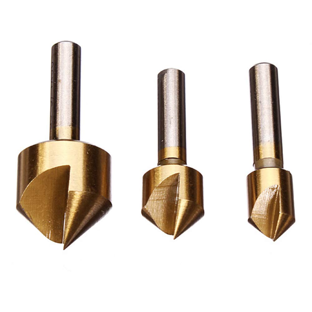 3PCS Single Flute 90 Degree Edge Chamfer Set Countersink Drill Bits - High Speed Steel HSS Tool for Woodworking, Metalworking & DIY Projects - Perfect for Countersinking Screws in Furniture, Cabinets and Metal Parts
