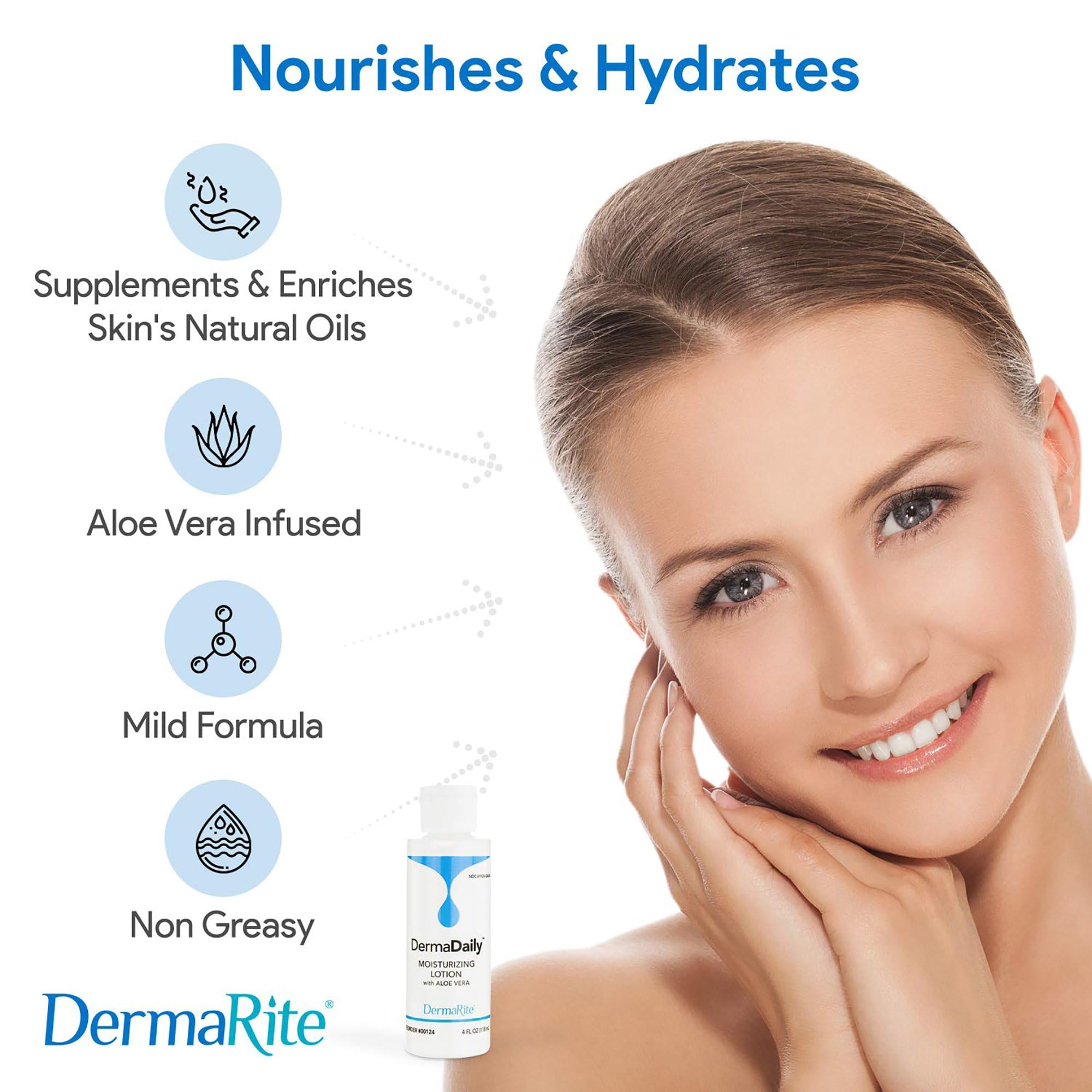 DermaRite DermaDaily Moisturizing Lotion for Hands & Body - Aloe Vera Skin Hydration, Non-Greasy Formula - 7.5 oz (2-Pack) - Perfect for Dry Skin Care & Daily Moisturizing Routine