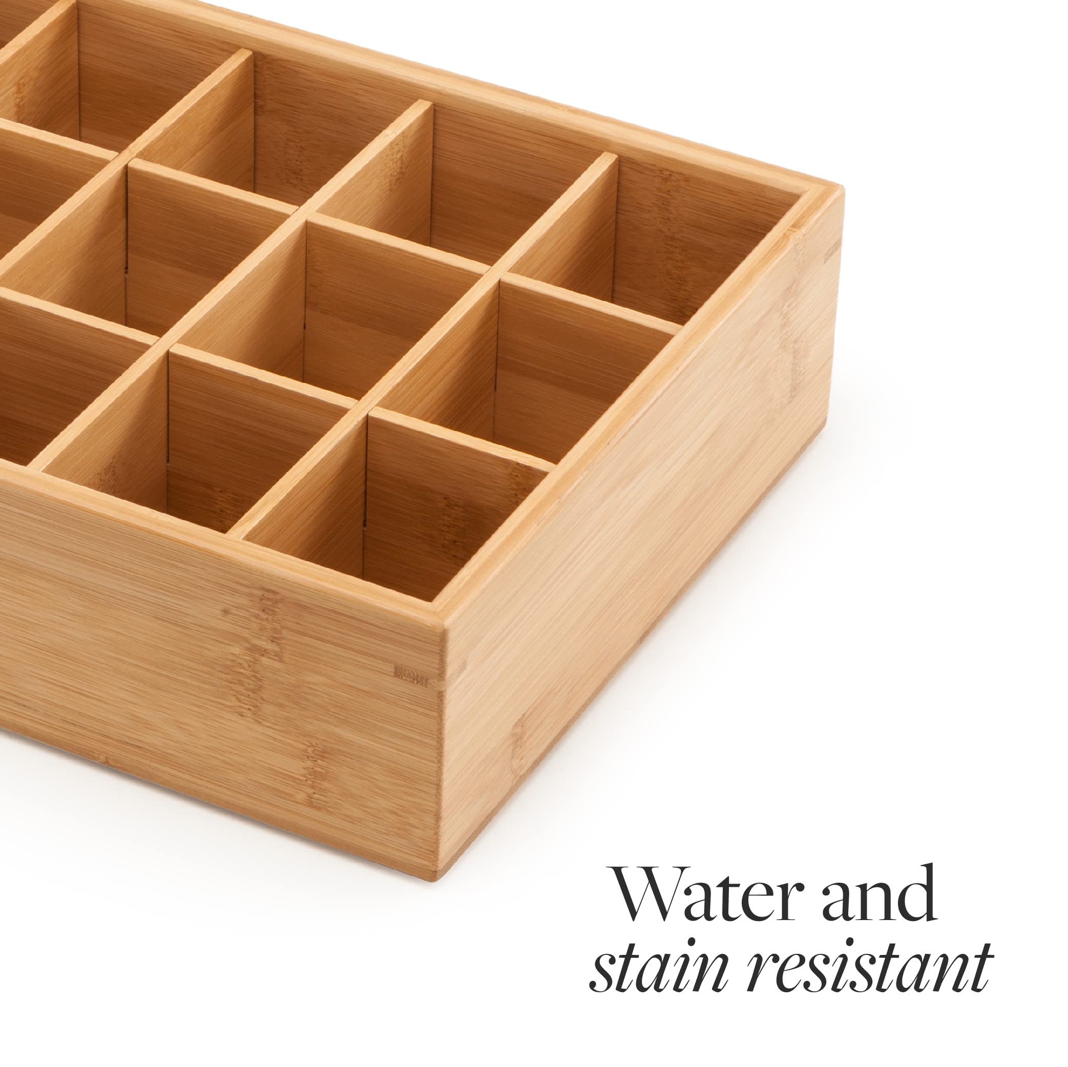 GOBAM Bamboo Drawer Organizer - 15 Compartment Storage Box for Belts, Ties, Bras, Underwear, Socks & Jewelry | Closet & Dresser Organization | Natural Wood Home Storage Solution for Bedroom & Bathroom