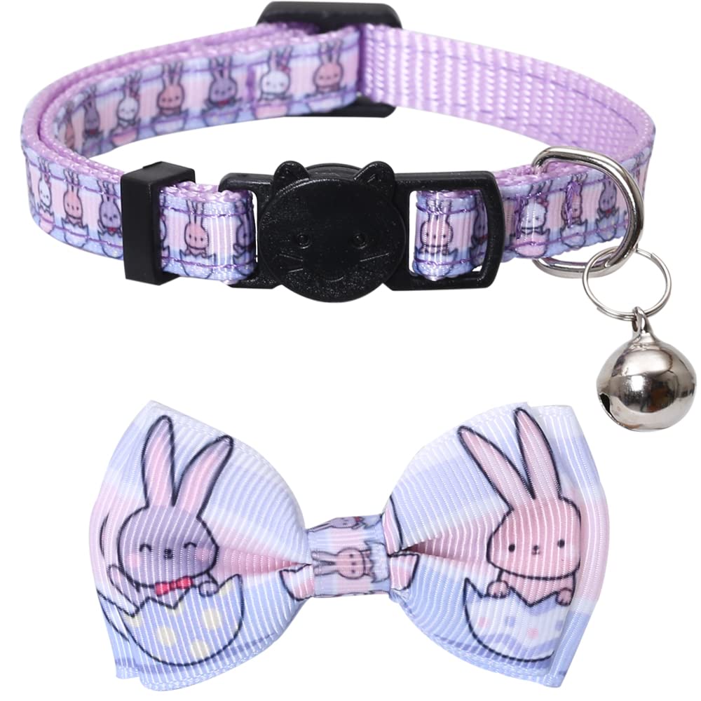 Lamphyface Breakaway Cat Collar with Adjustable Bow Tie & Bell - Easter Bunny Themed Pet Safety Collar for Kittens | Perfect for Easter Photos, Holiday Dress-Up & Kitty Fashion Accessories