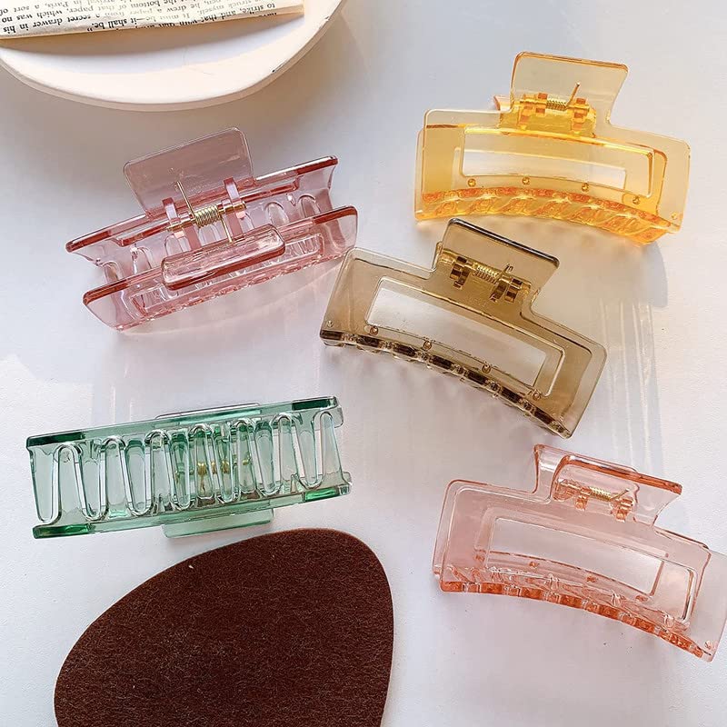 FAMEZA 6 PCS Non-Slip Banana Hair Claw Clips Set - Rectangular Strong Hold Hair Clips for Women & Girls with Thin or Thick Hair (6 Colors) - Perfect for Updos, Ponytails & Everyday Hairstyles