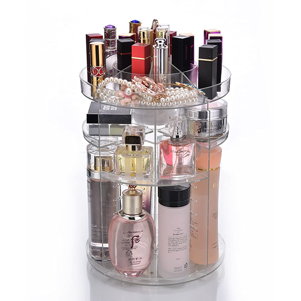 360° Rotating Makeup Organizer Box with Large Capacity - Perfume & Cosmetics Display Stand for Bathroom Storage | Space Saving Vanity Organizer for Makeup Brushes, Skincare Products & Jewelry