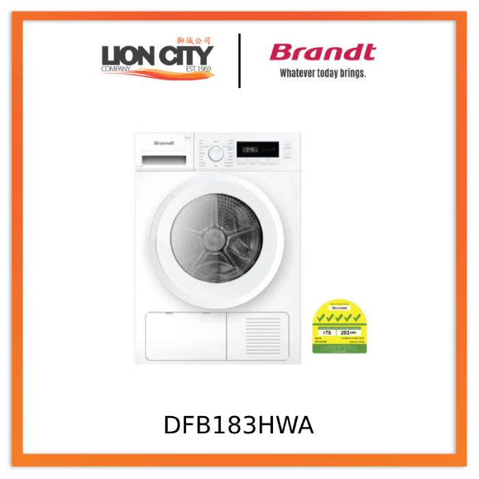 Brandt DFB183HWA 24 Inch Front Load Electric Dryer - Energy Efficient, Large Capacity, White | Perfect for Laundry Rooms, Apartments & Small Spaces