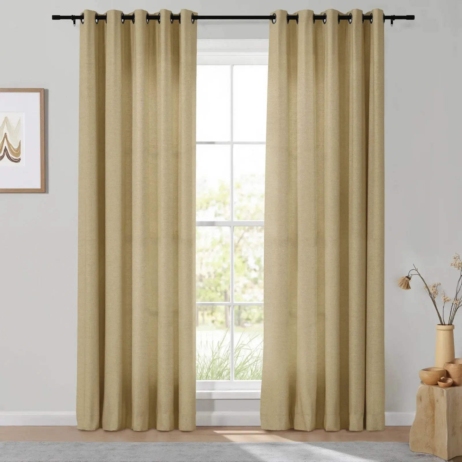 Isabella Heavyweight Cotton Grommet Curtains - Blackout Drapes for Living Room & Bedroom - Noise Reducing Thermal Insulated Window Panels (Set of 2)