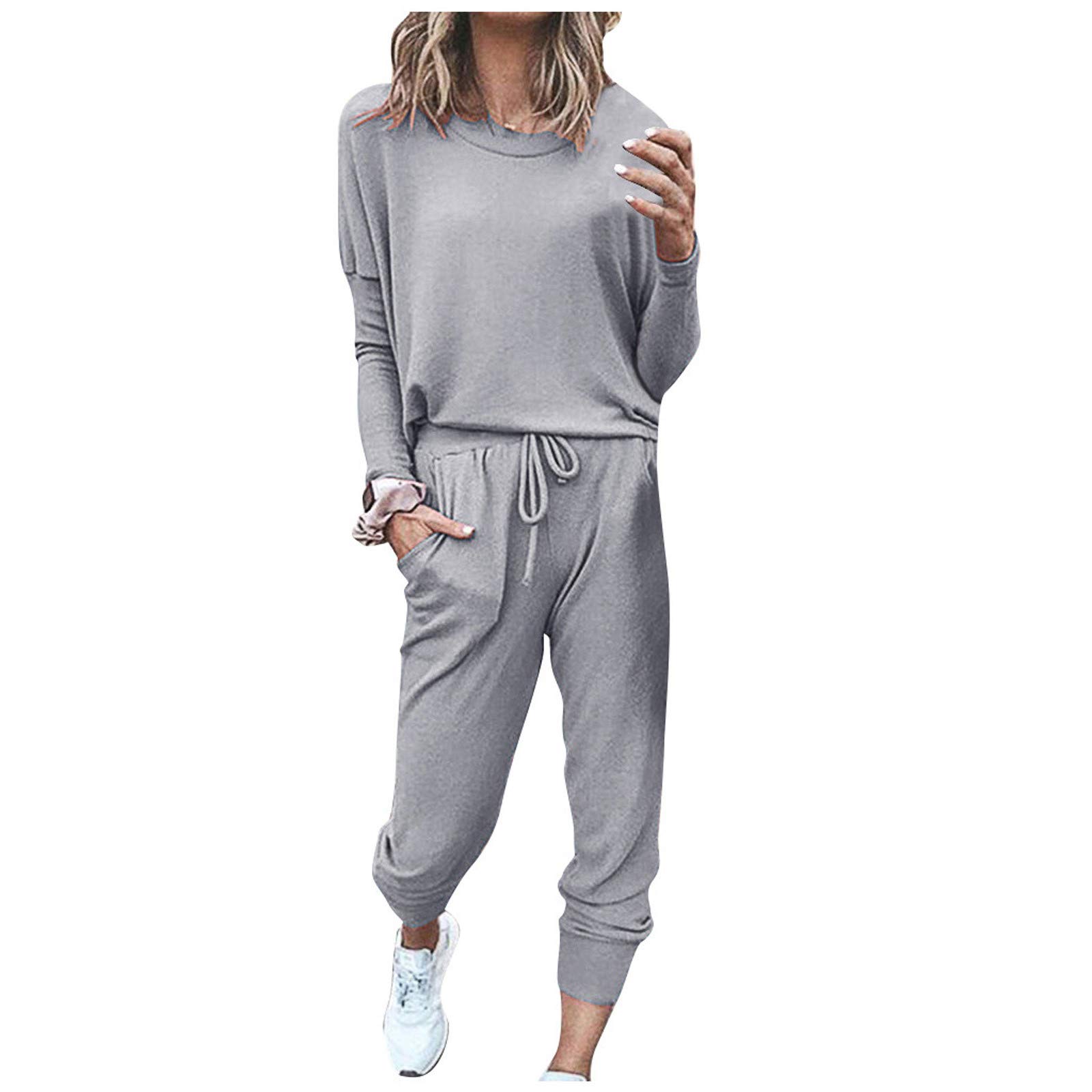 Women's 2-Piece Sweatsuit Set - Long Sleeve Pullover & Drawstring Sweatpants - Comfortable Loungewear for Yoga, Running & Casual Wear