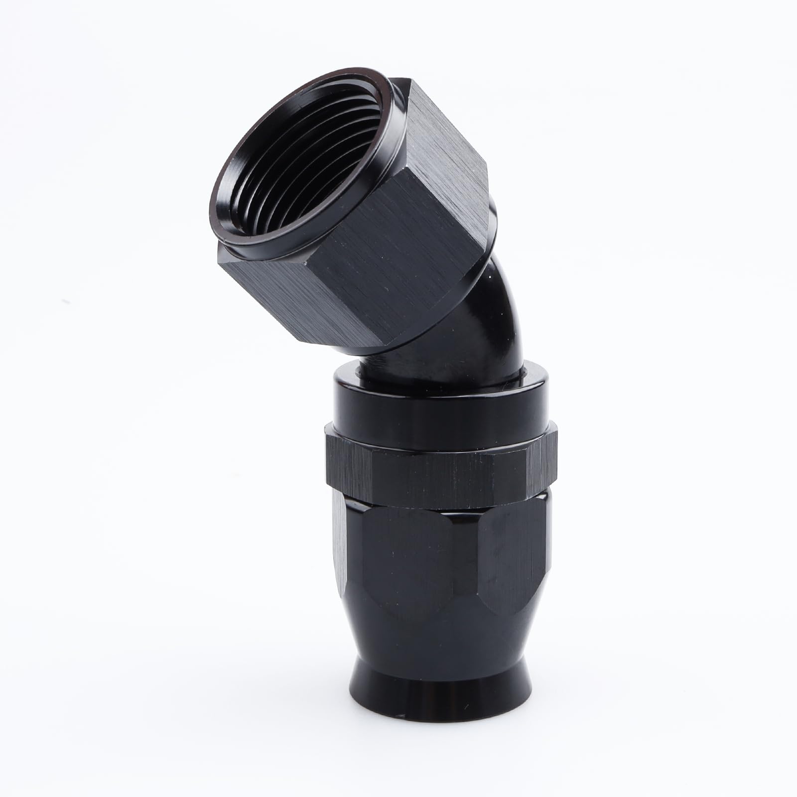 Black Aluminum 45° AN12 Female PTFE Hose Fitting for Fuel Lines - Automotive & Marine Use