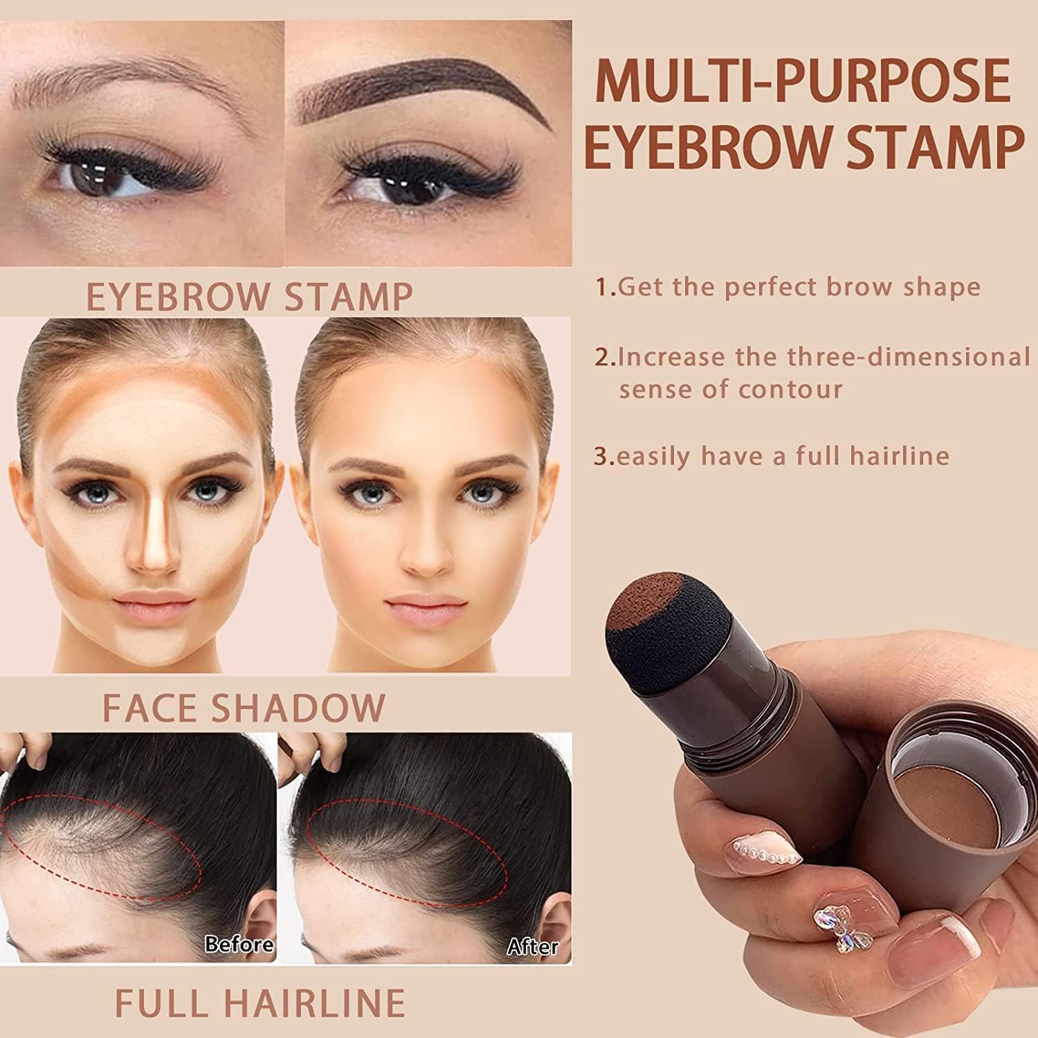 Mantavya Hairline Powder & Shading Sponge Pen - Light Brown Hair Shadow Powder Stick for Thinning Hair & Quick Root Touch-Up - Perfect for Daily Use, Travel & Hairline Enhancement