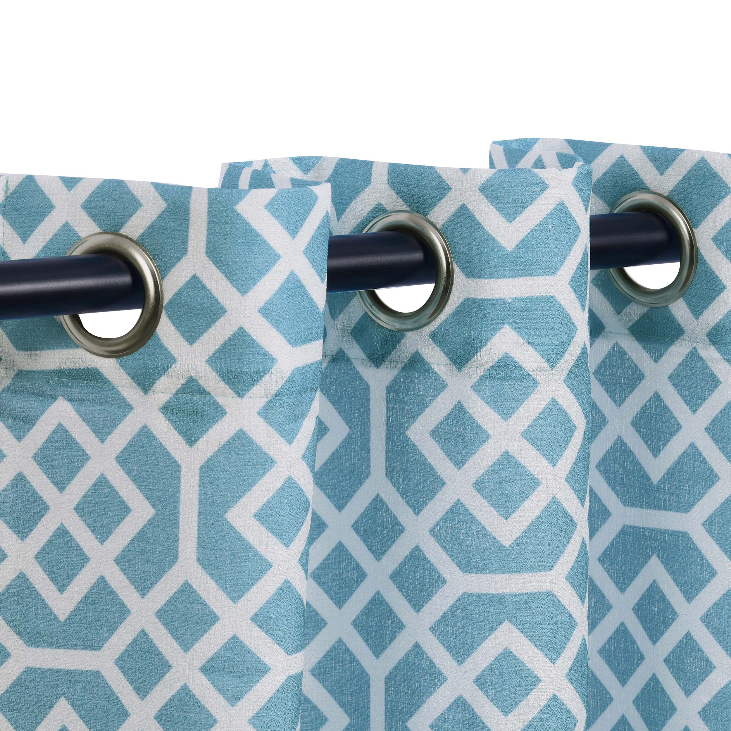 Printed Honey Comb Sheer Curtain Panel Set with Grommet Top Header - Light Filtering Window Treatment for Living Room & Bedroom