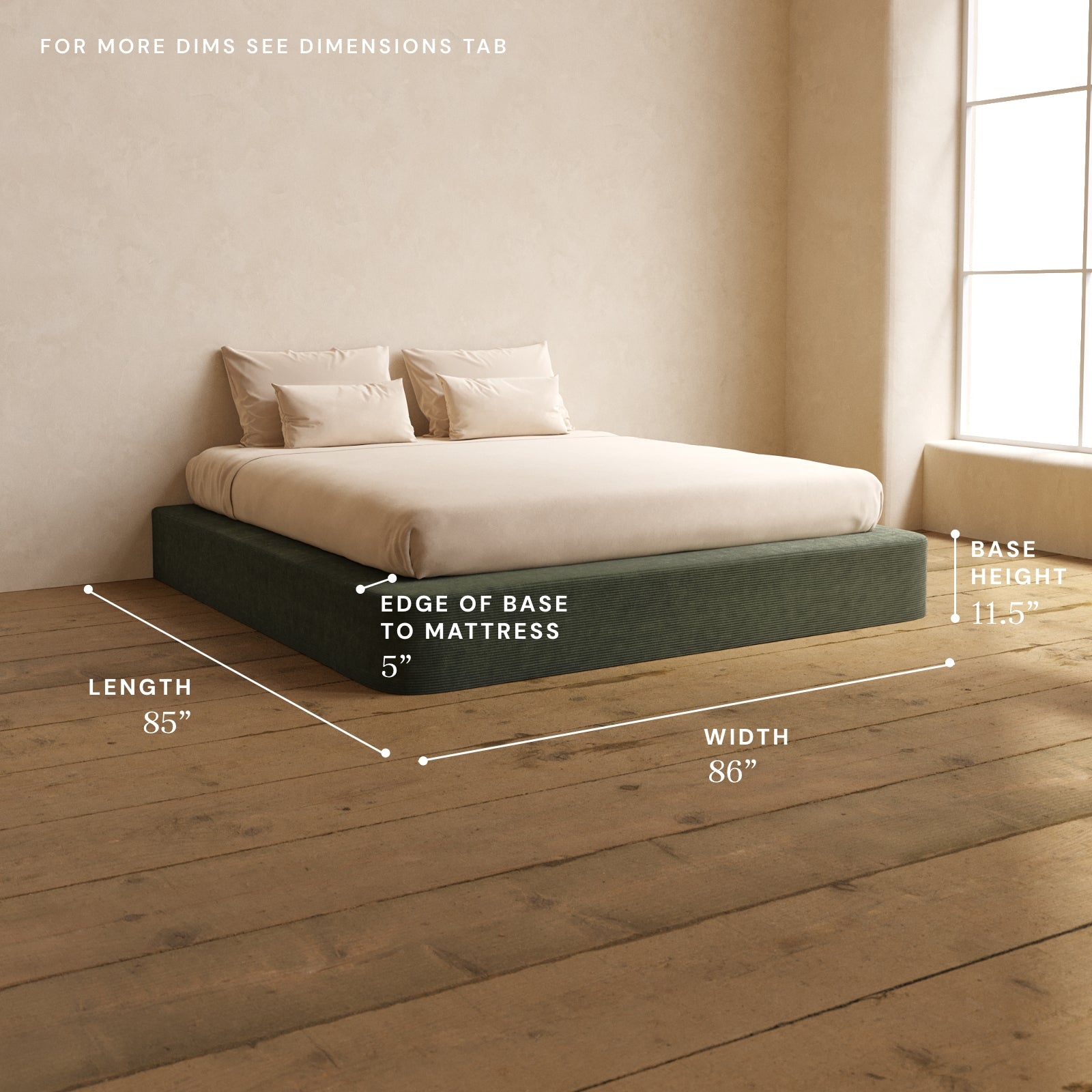 King Size Upholstered Platform Bed Frame with Luxe Corduroy Fabric in Olive Green - Modern Bedroom Furniture for Master Bedroom & Guest Room
